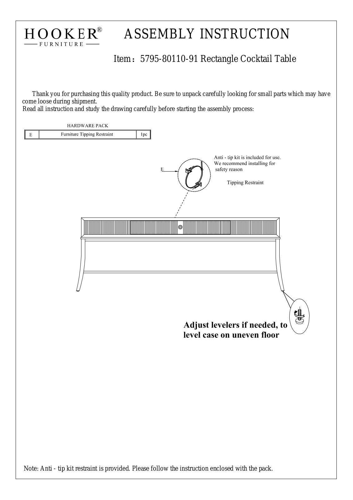 Hooker Furniture 57958011091 Assembly Guide