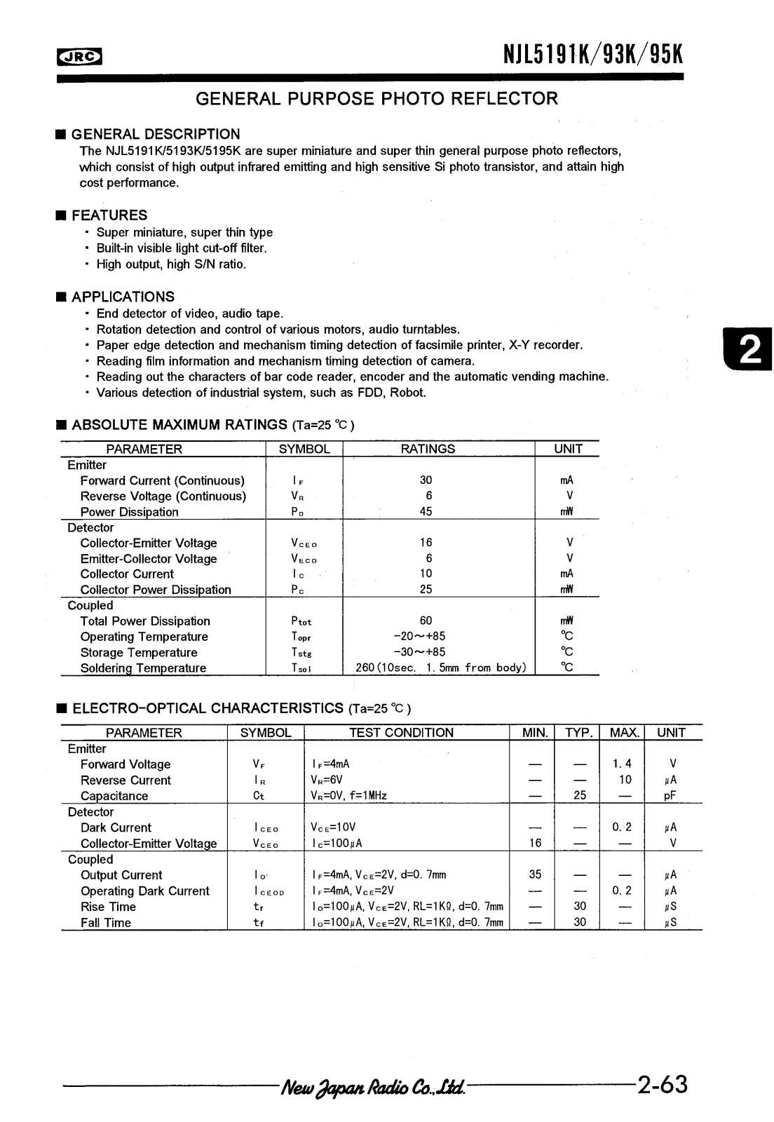 JRC NJL5195K, NJL5193K-F3, NJL5193K-F10, NJL5191K-F3, NJL5191K-F2 Datasheet