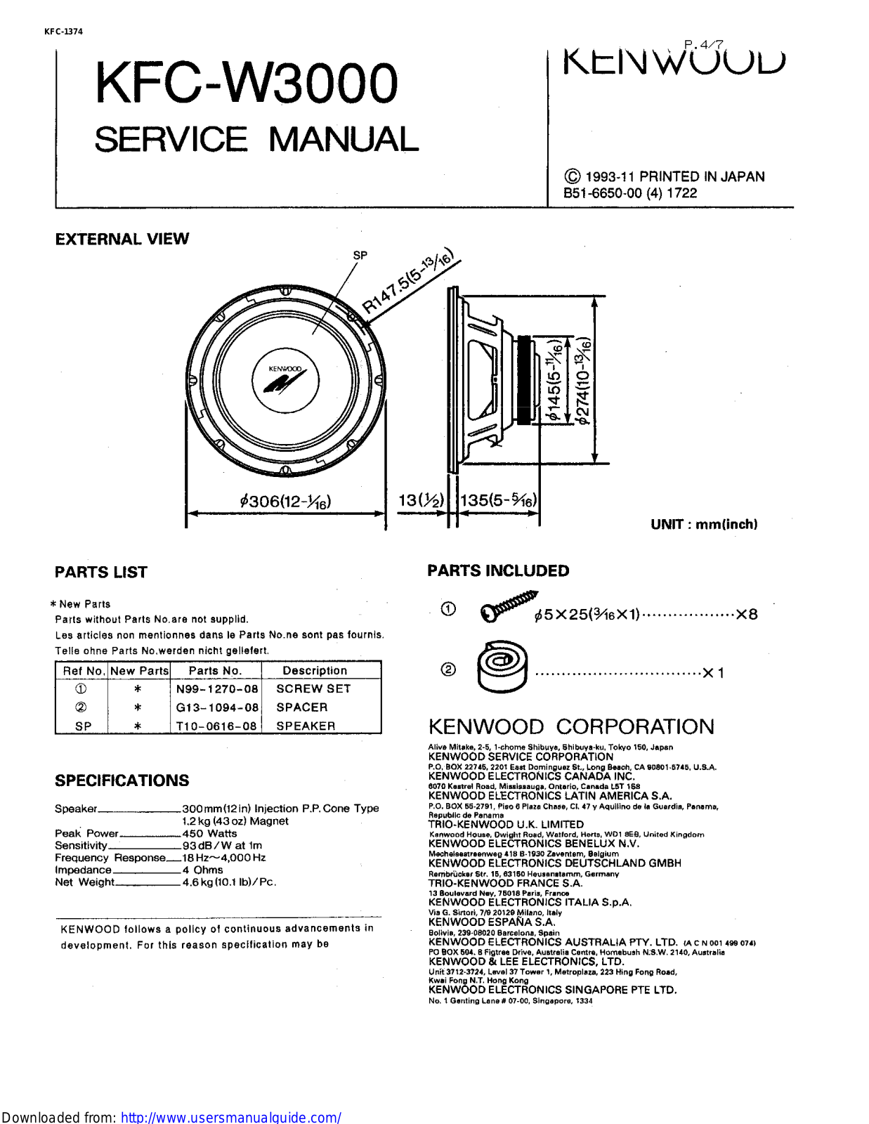 KENWOOD KFC-W3000 User Manual