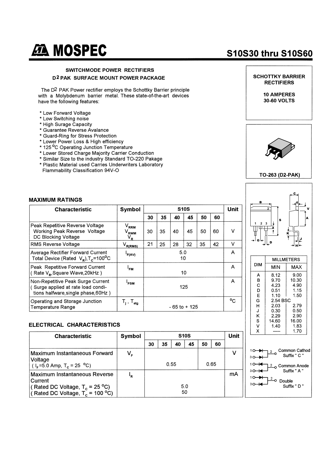 MOSPEC S10S30, S10S35, S10S40, S10S45, S10S50 Datasheet