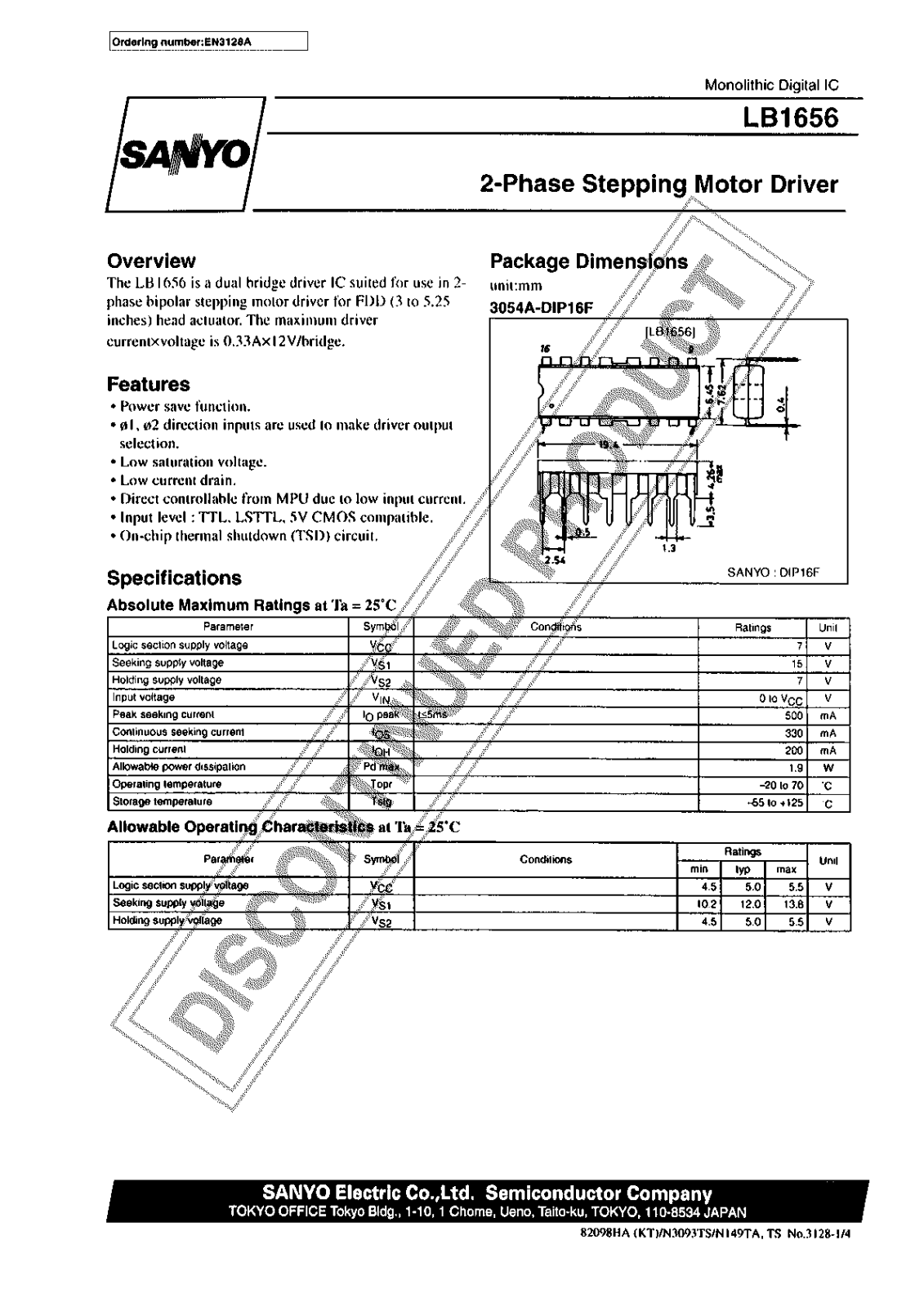 Sanyo LB1656 Specifications