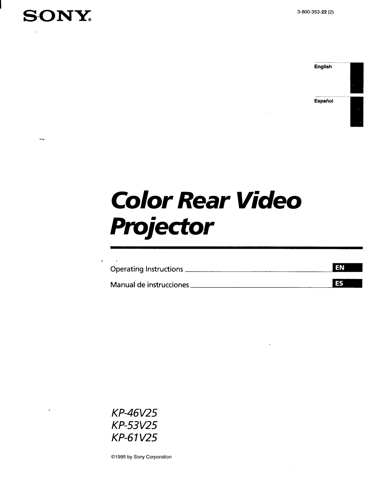 Sony KP-46V25, KP-53V25, KP-61V25 Operating Manual