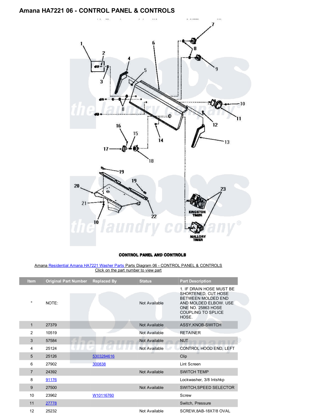 Amana HA7221 Parts Diagram