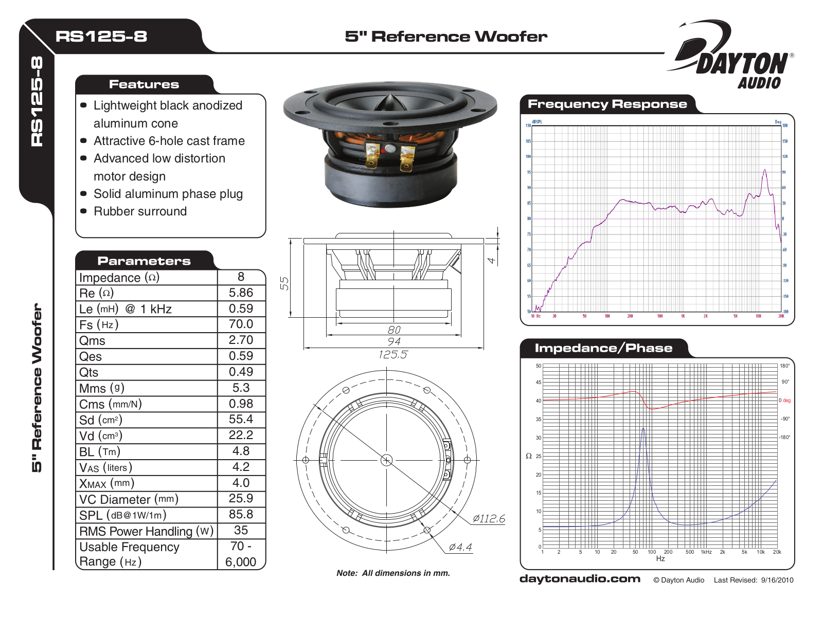 Dayton RS125-8 User Manual