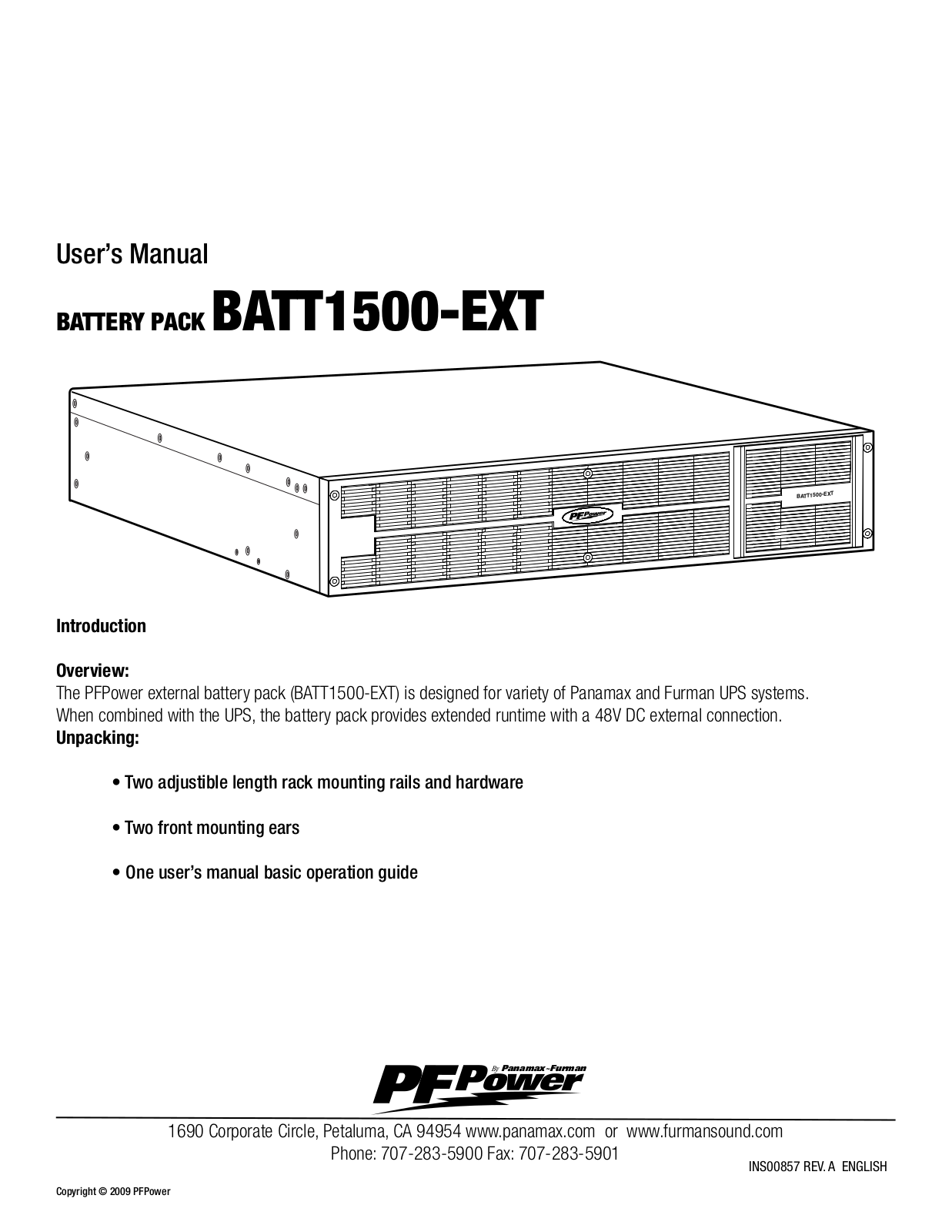 Furman BATT1500-EXT Users Manual