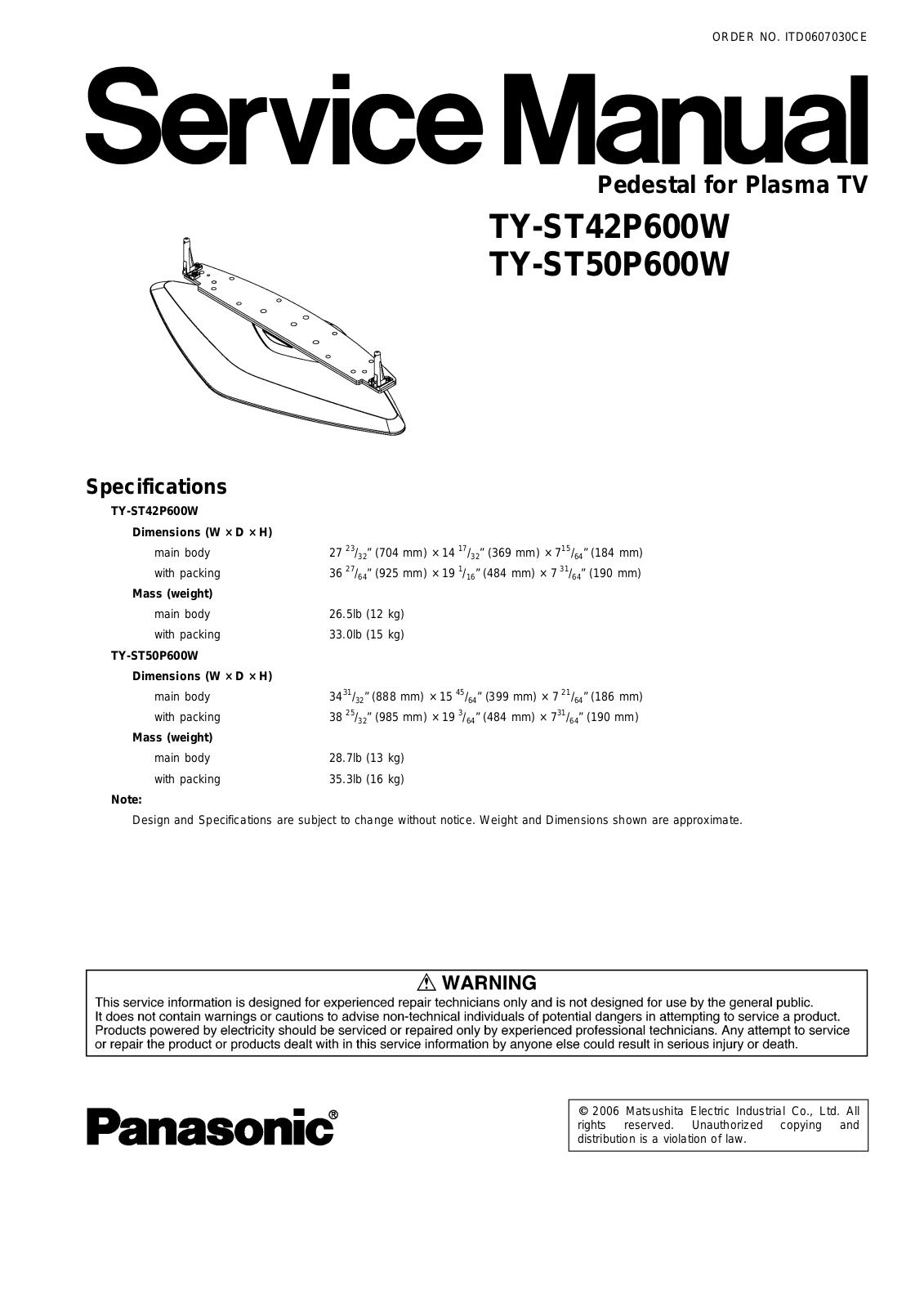 Panasonic TY-ST42P600W, TY-ST50P600W Service Manual