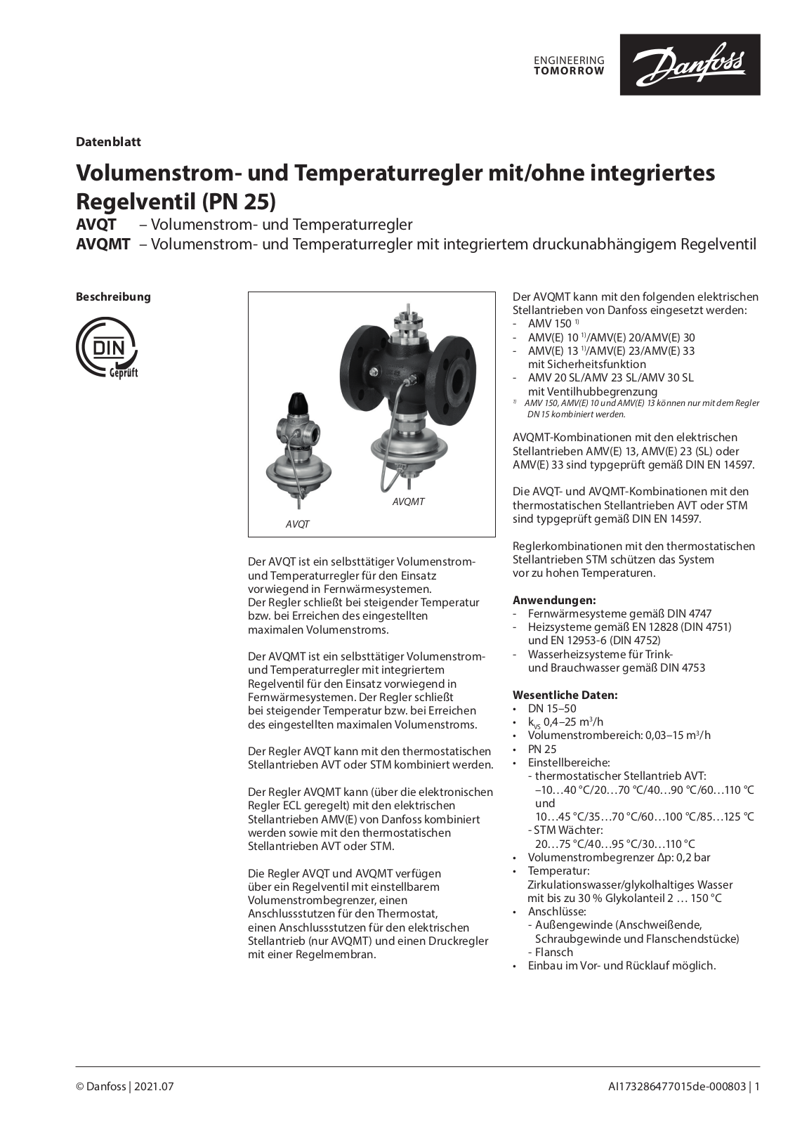 Danfoss AVQT, AVQMT Data sheet