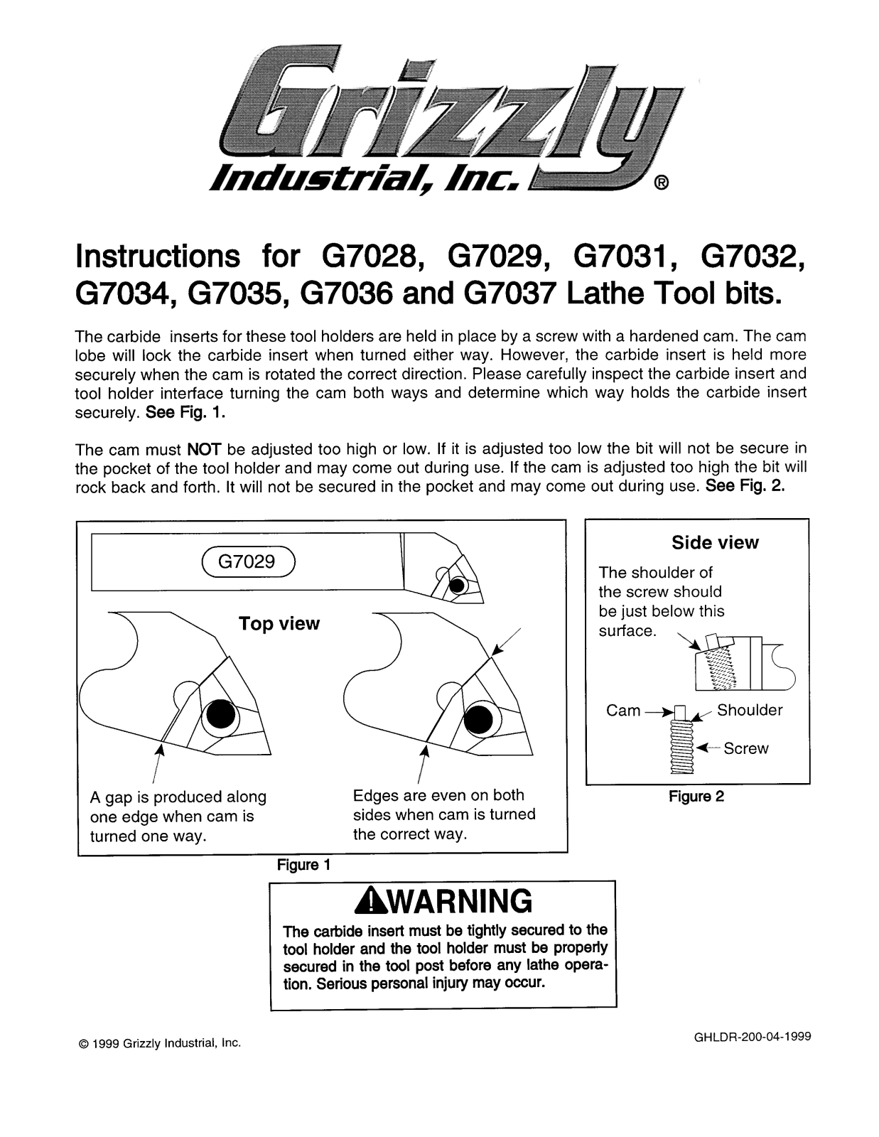 Grizzly G7028 User Manual