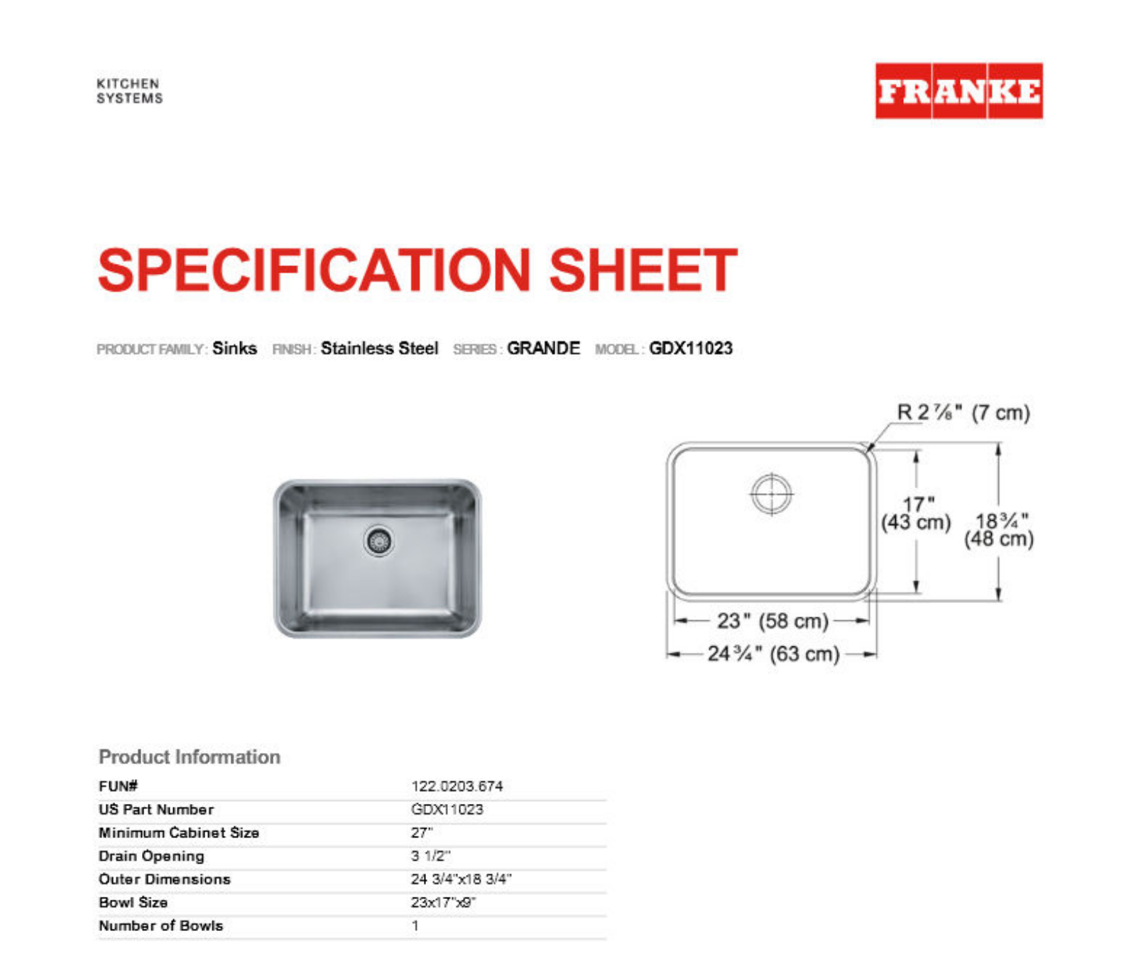 Franke FKX1507 Specifications - ManualMachine.com