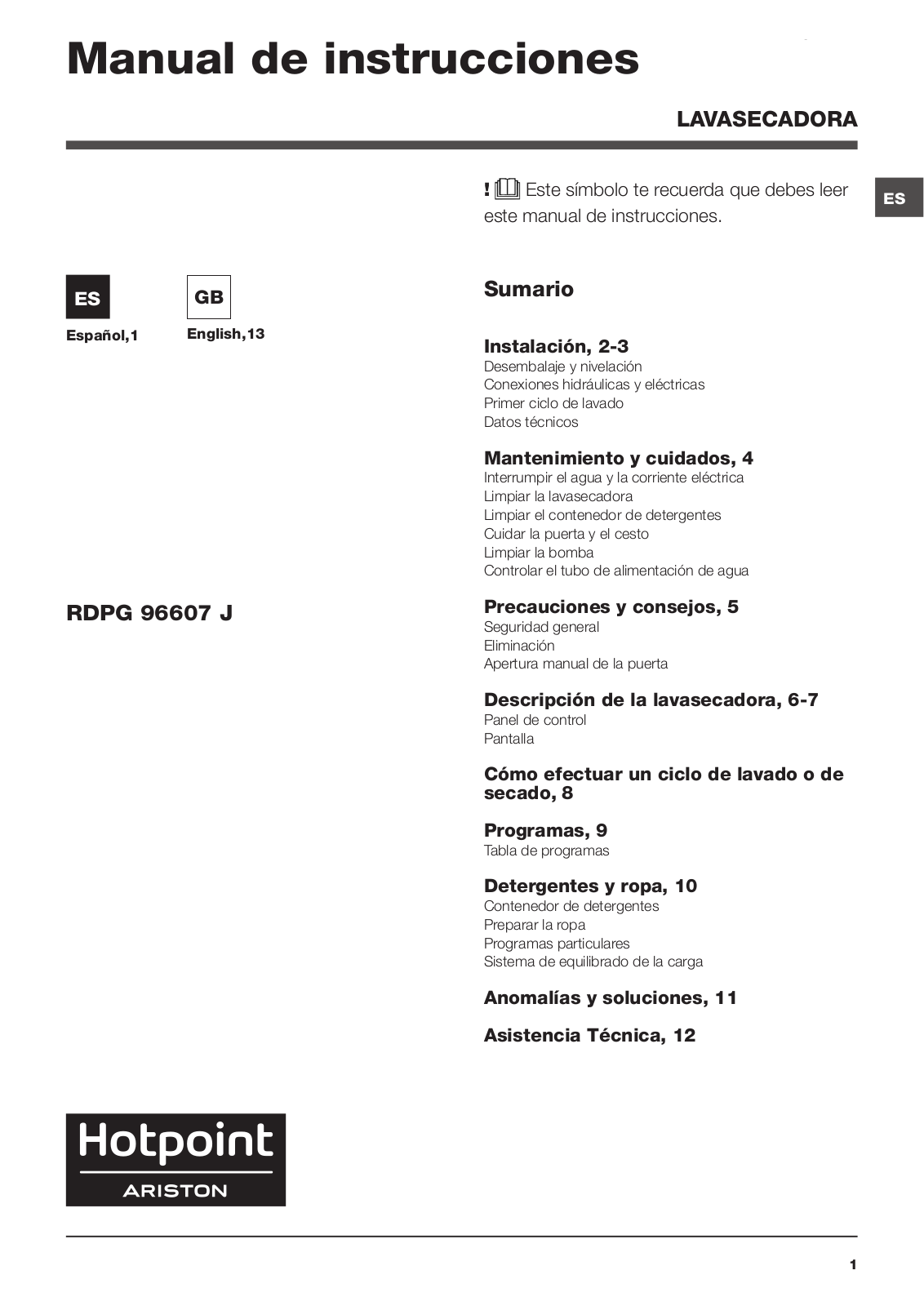 HOTPOINT/ARISTON RDPG 96607 JD ES User Manual