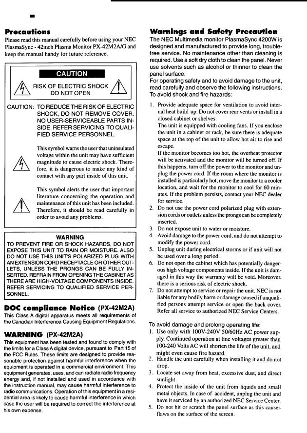 NEC PX-42M2G, PX-42M2A Service Manual