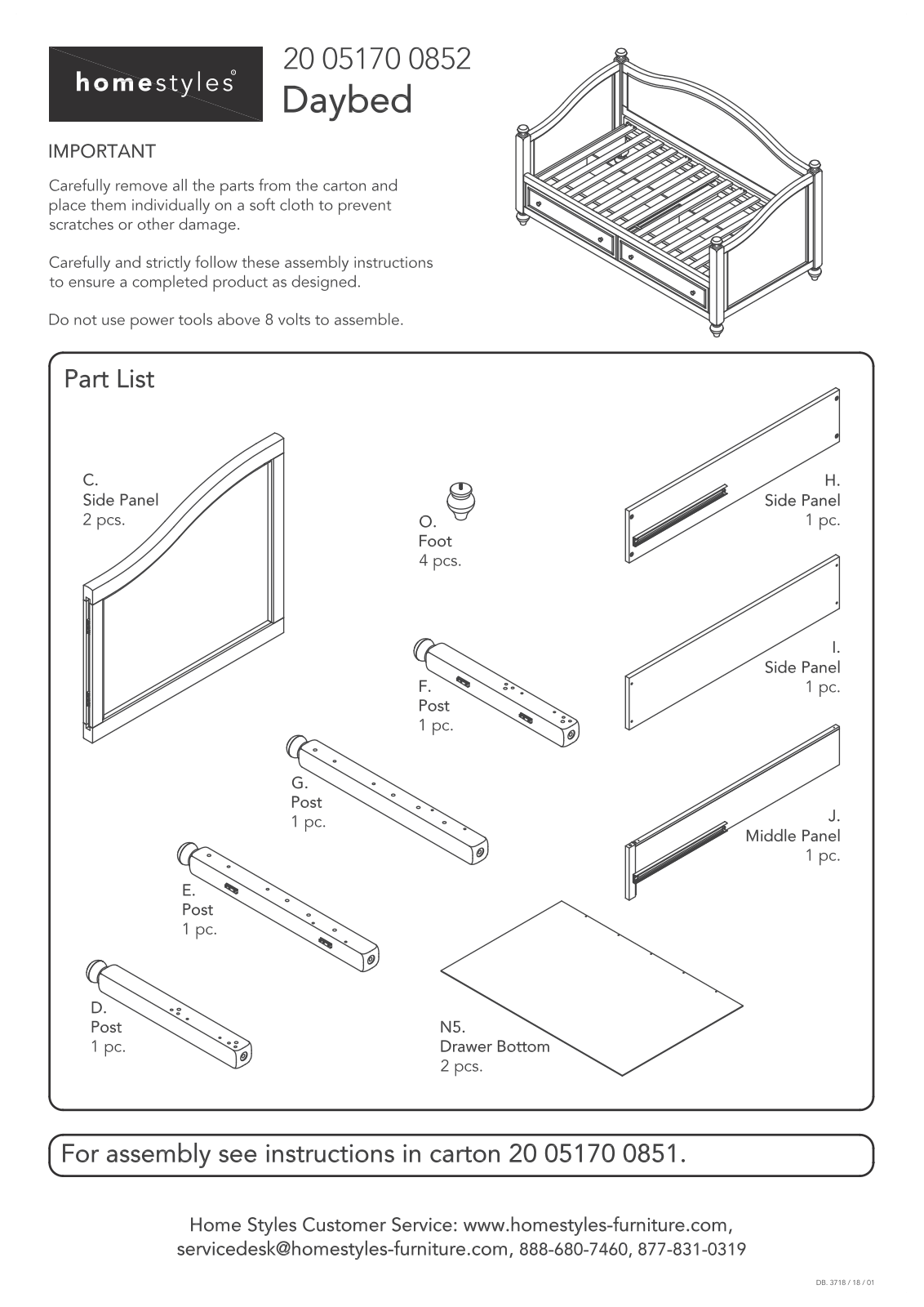 Homestyles 20 05170 0852 Assembly Instructions