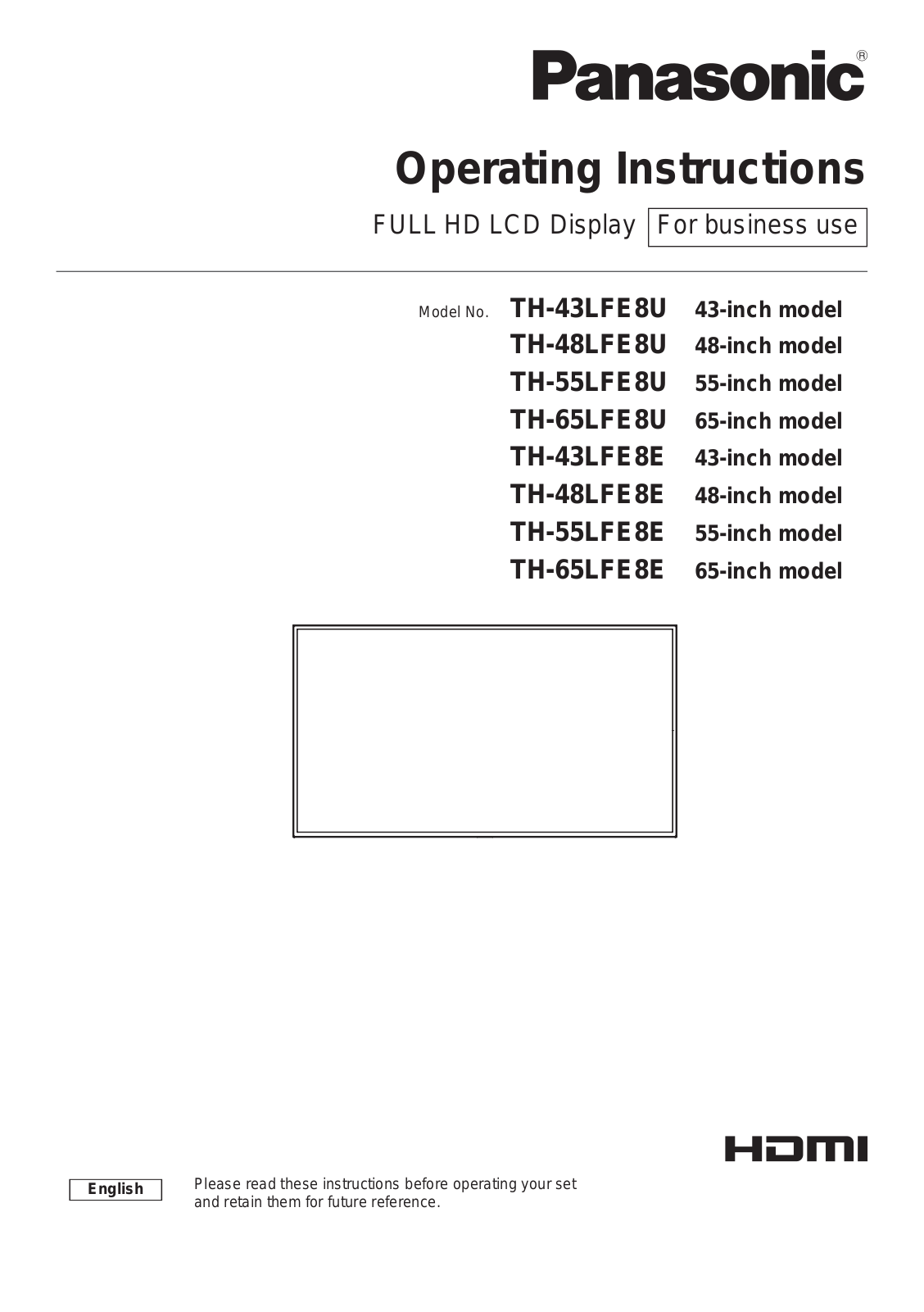 Panasonic TH-65LFE8U, TH-65LFE8E, TH-55LFE8U, TH-48LFE8U, TH-48LFE8E User Manual