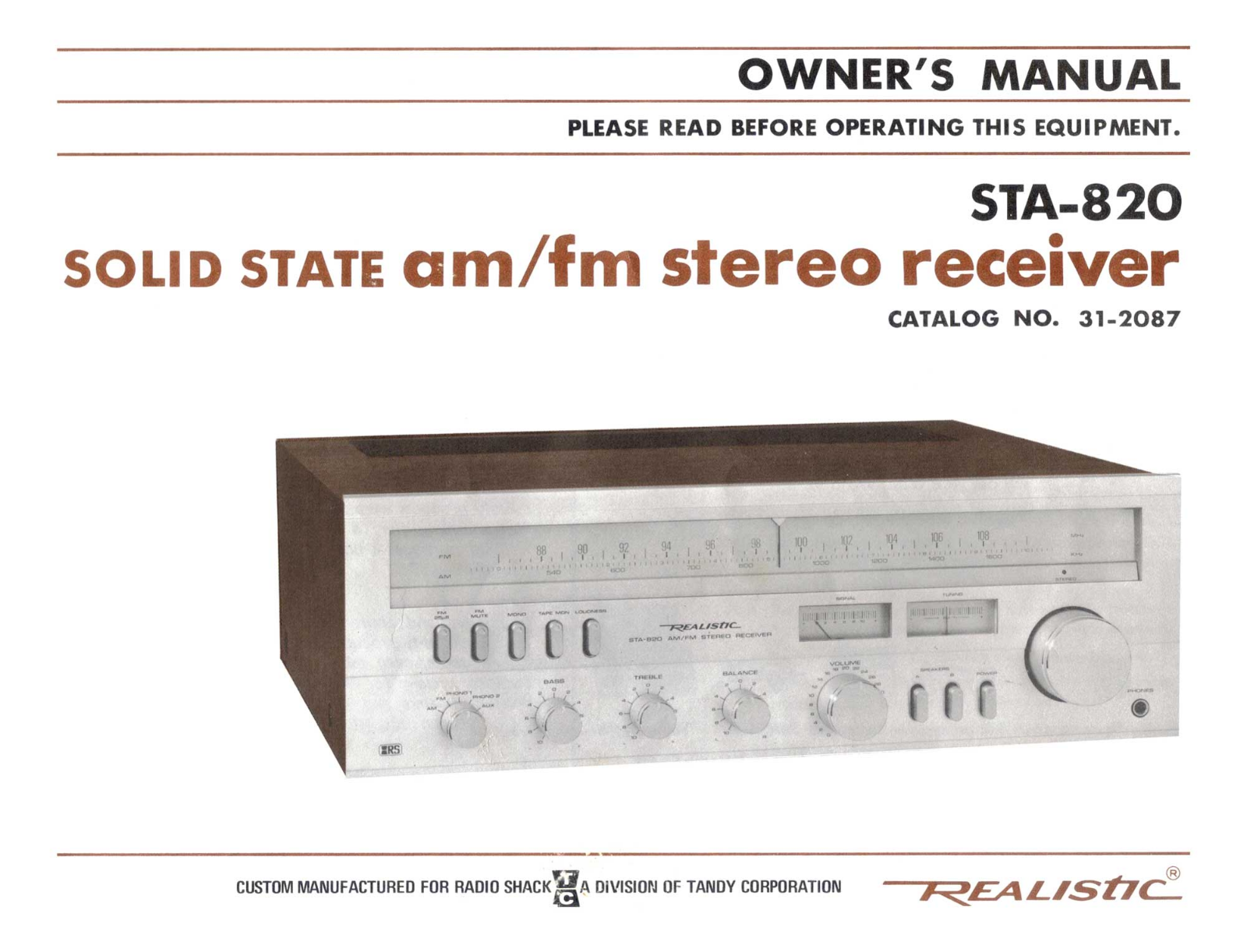 Realistic   RadioShack STA-820 Owners Manual