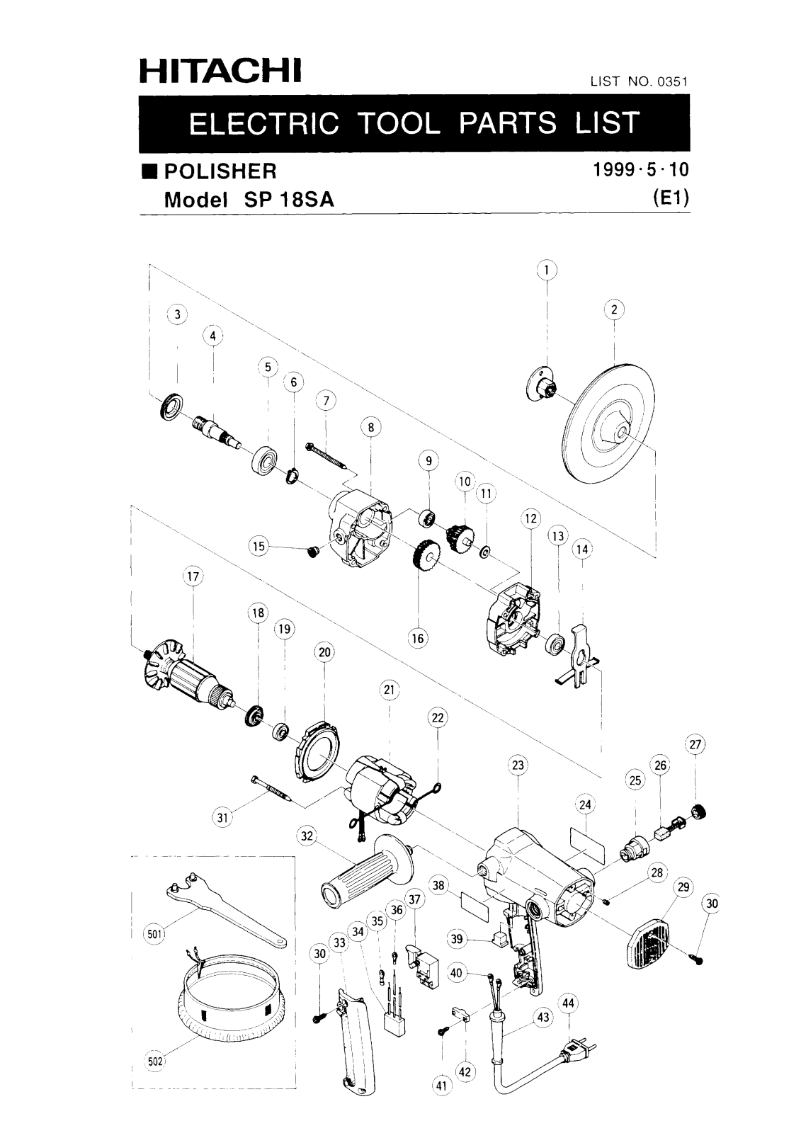 Hitachi SP18SA PARTS LIST