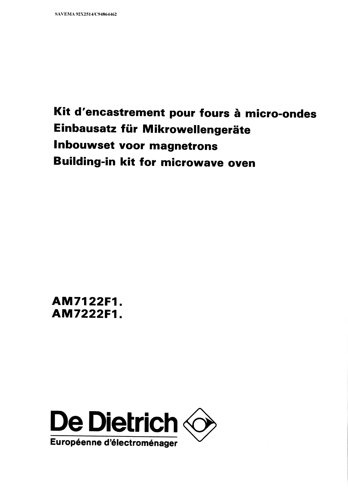 De dietrich AM7122F1, AM7222F1 User Manual