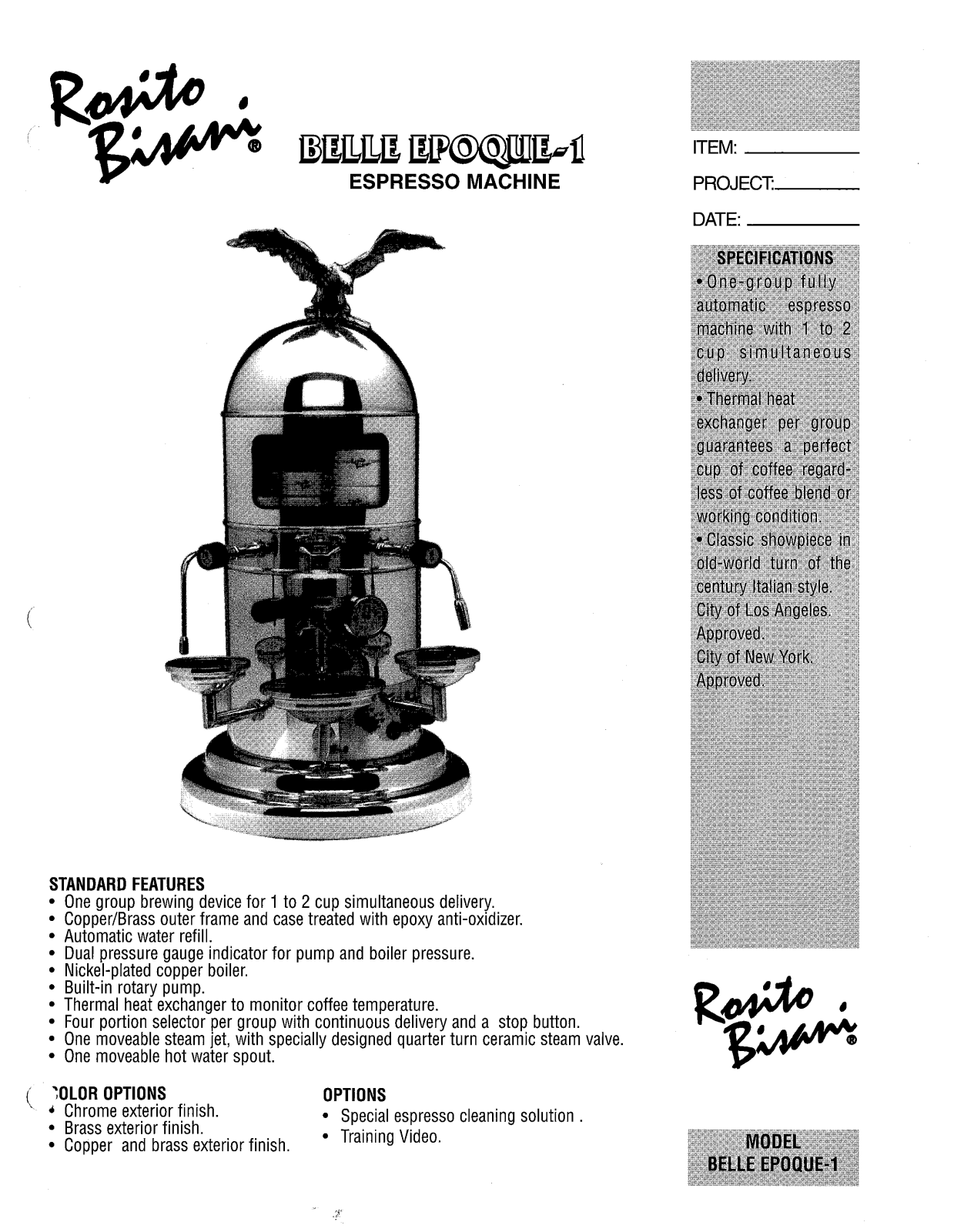 Rosito Basani BELLE EPOQUE-1 User Manual