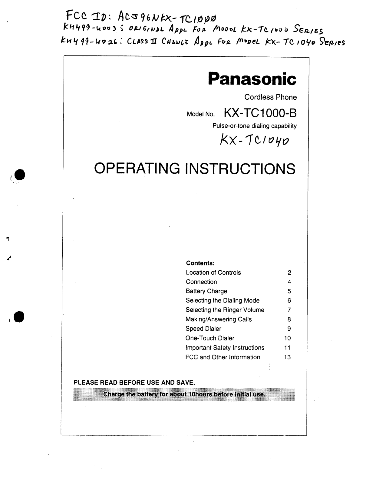 Panasonic 96NKX-TC1000 User Manual