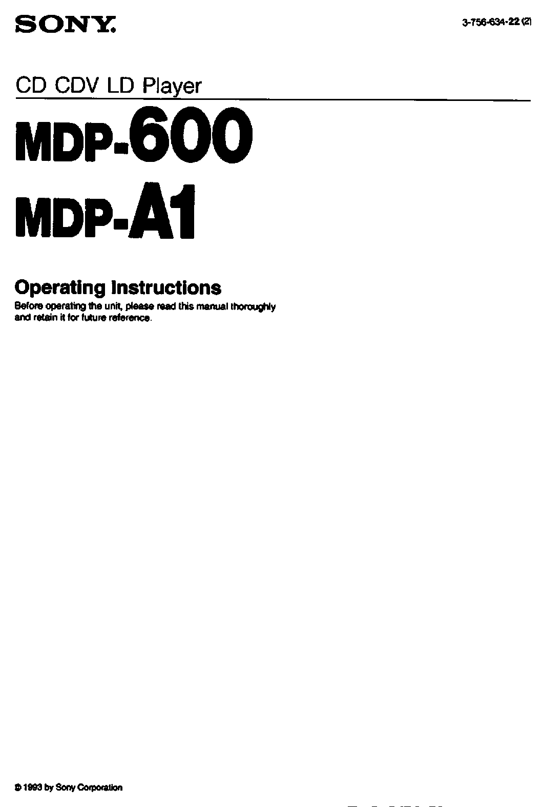 Sony MDP-600 User Manual