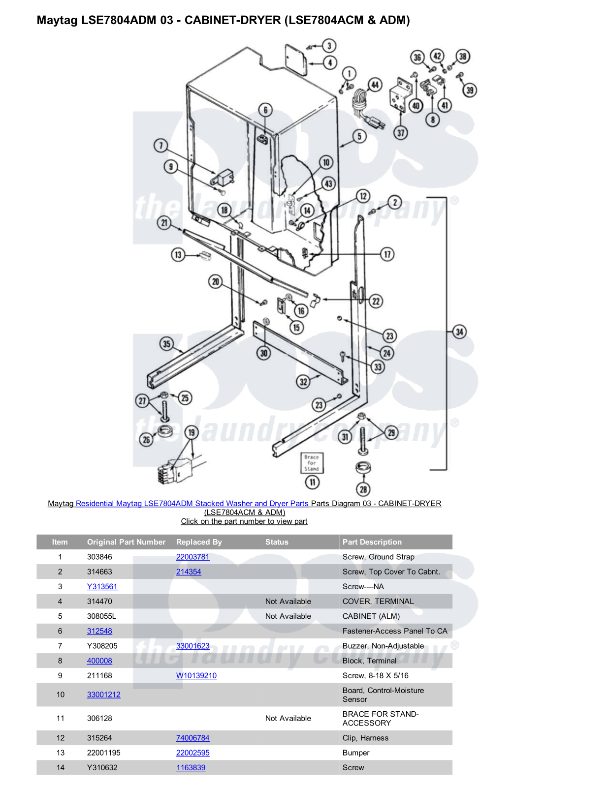 Maytag LSE7804ADM Stacked and Parts Diagram