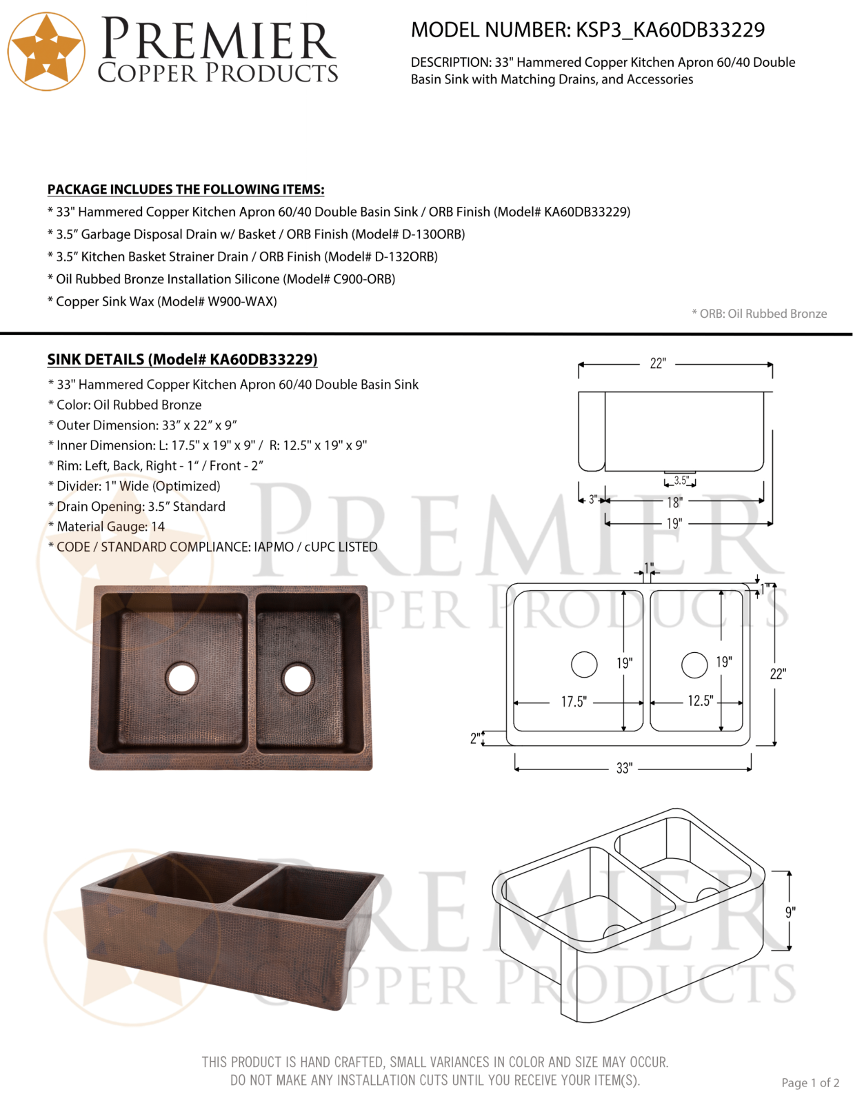Premier Copper Products IER1572 Specifications - ManualMachine.com