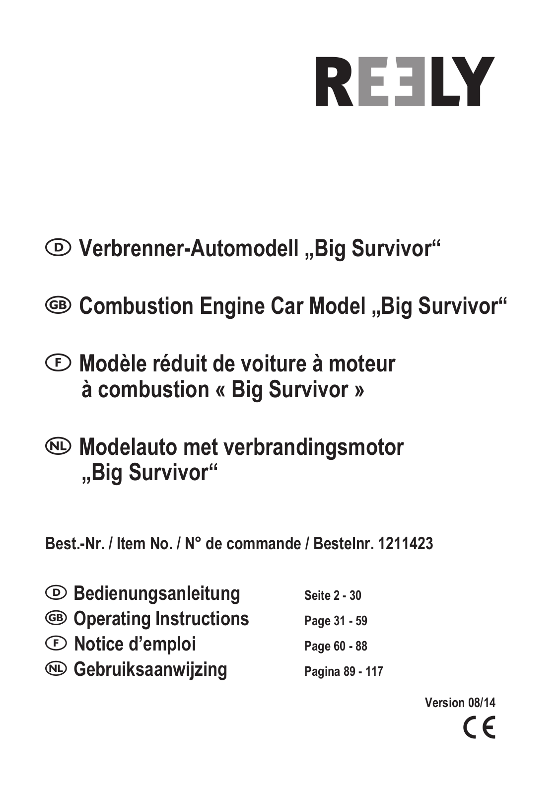 Reely Combustion Engine Car Model „Big Survivor“ User guide