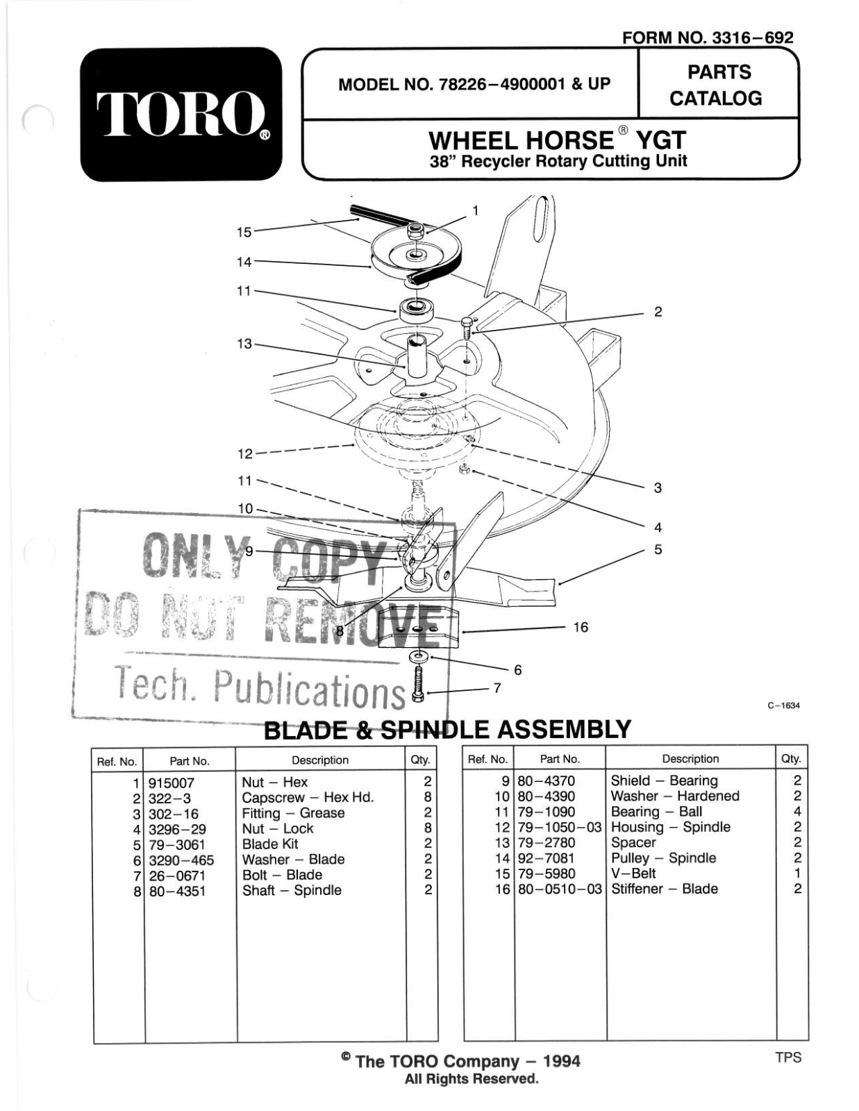 Toro 78226 Parts Catalogue