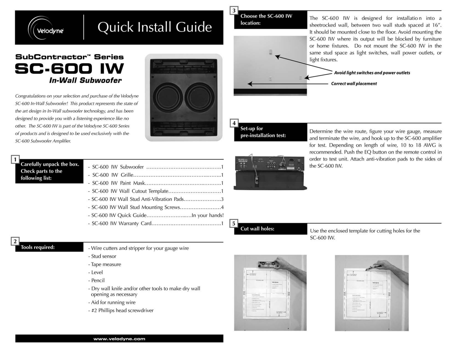 Velodyne Acoustics SC-600 IW User Manual