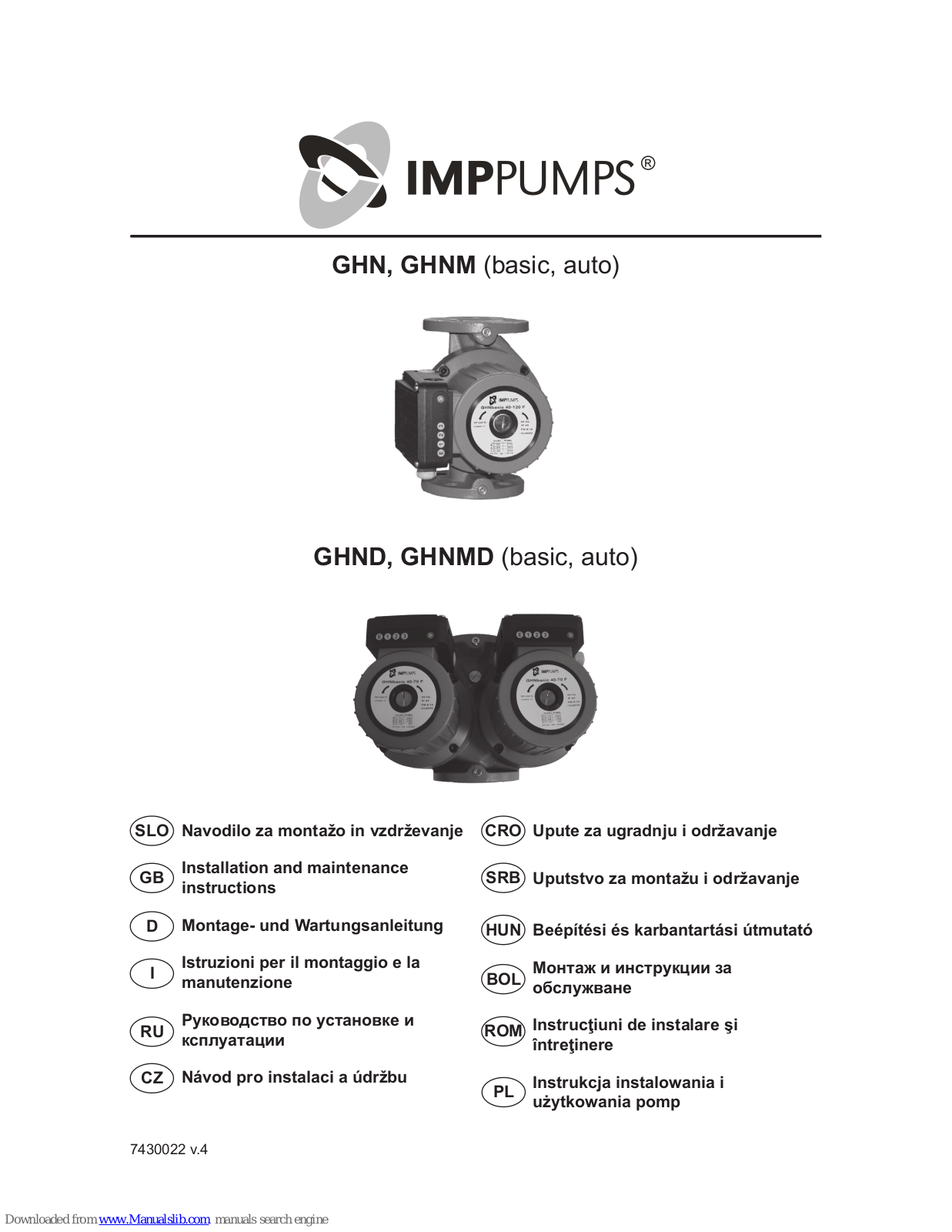 IMPPUMPS GHN, GHNM, GHND, GHNMD Installation And Maintenance Instructions Manual