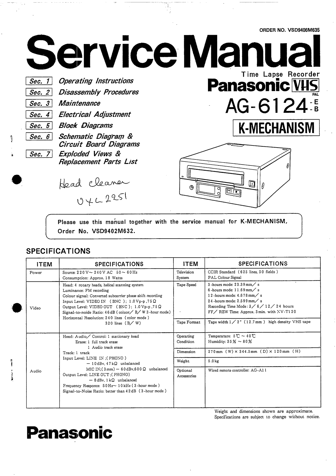 PANASONIC AG-6124b Service Manual