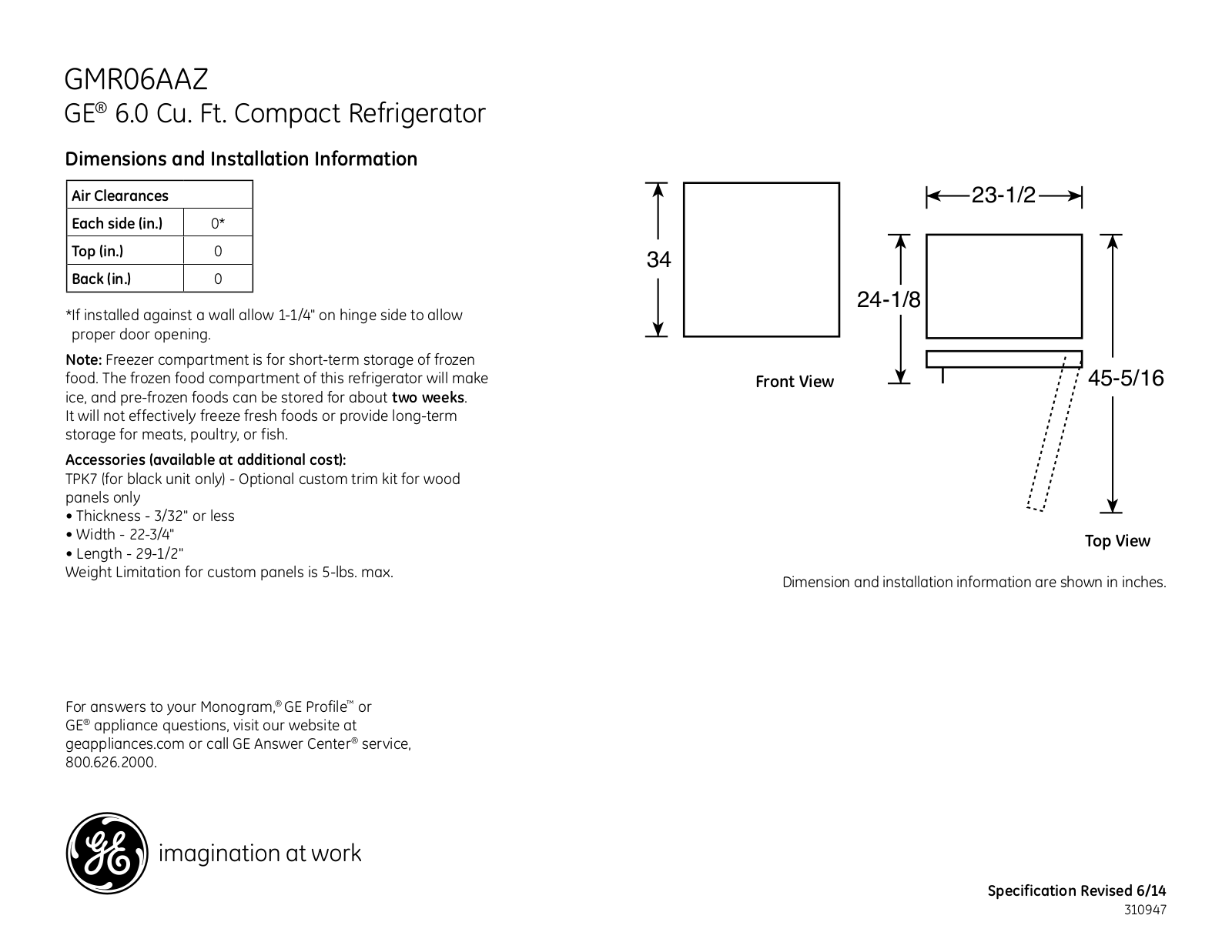 GE GMR06AAZBB User Manual