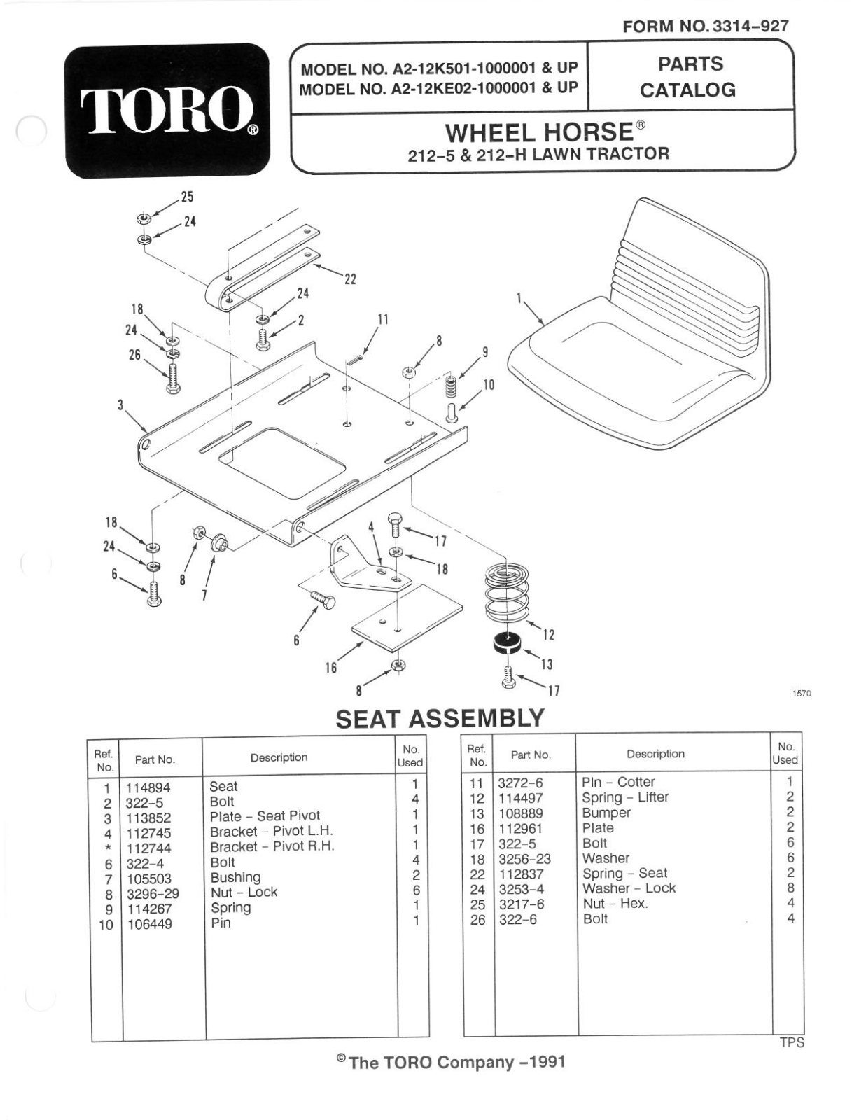 Toro A2-12K501, A2-12KE02 Parts Catalogue