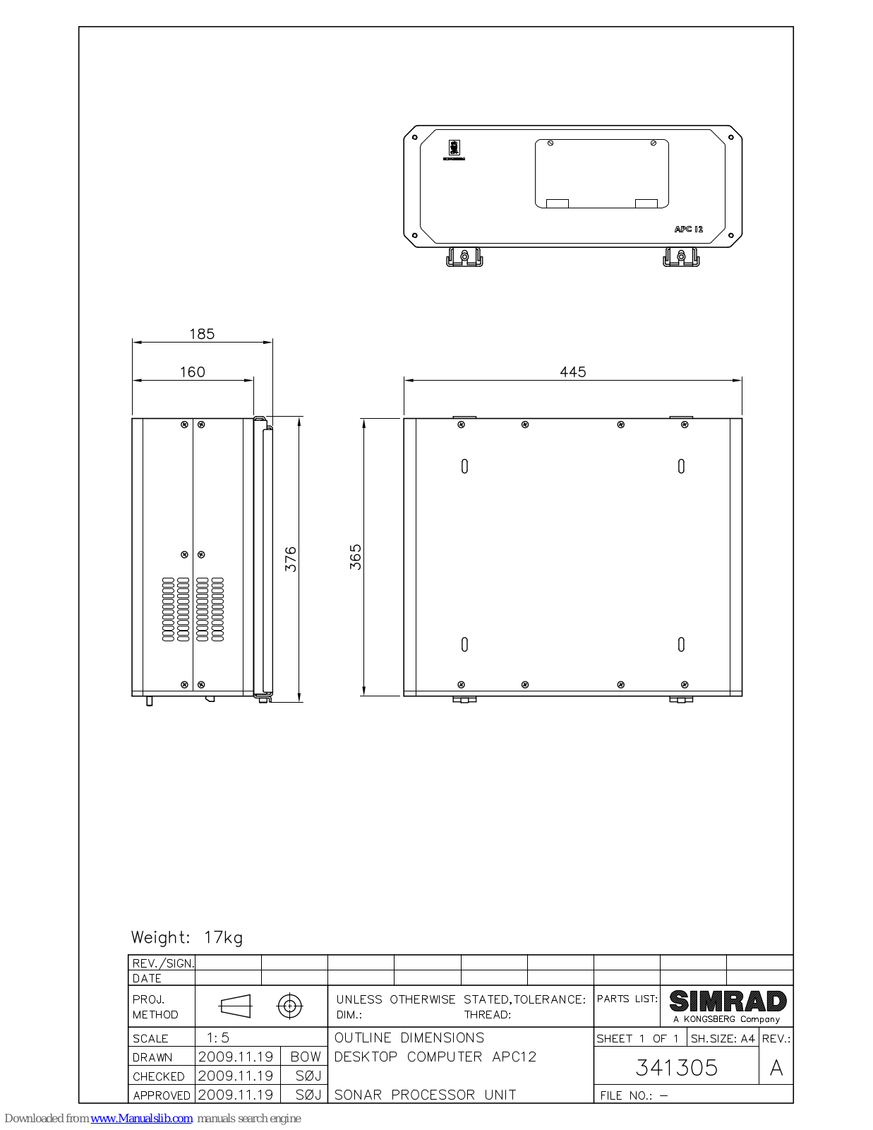 Simrad PROCESSOR UNIT OUTLINE - SCHEMA REV A, APC12 User Manual