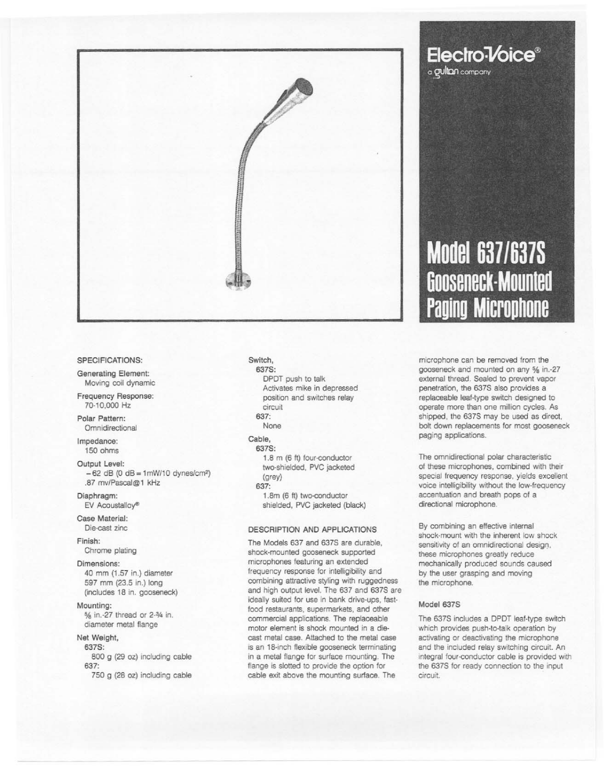 Electro-Voice 637, 637S User Manual