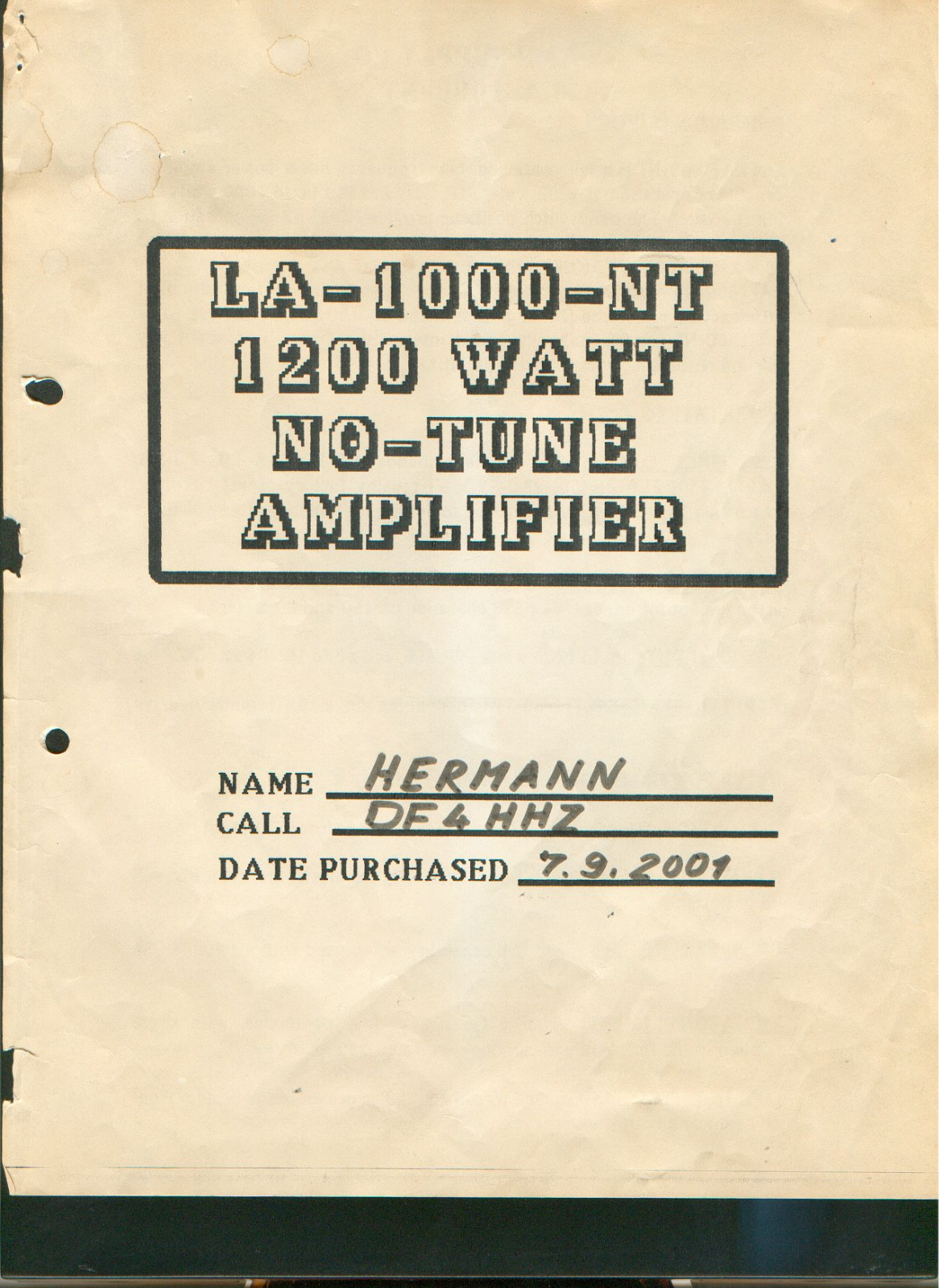 Amp Supply LA-1000-NT User Manual