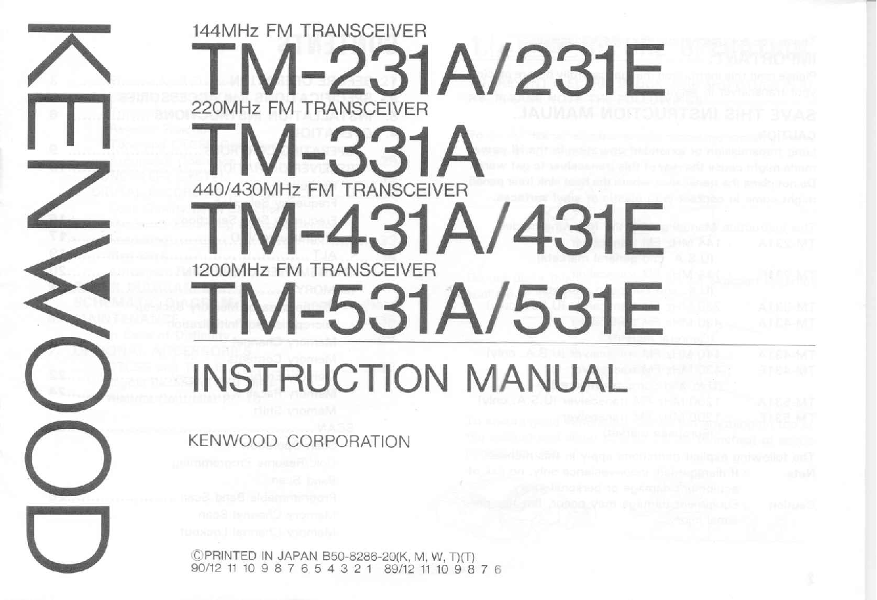 Kenwood TM-531E, TM-531A, TM-231E, TM-331A User Manual