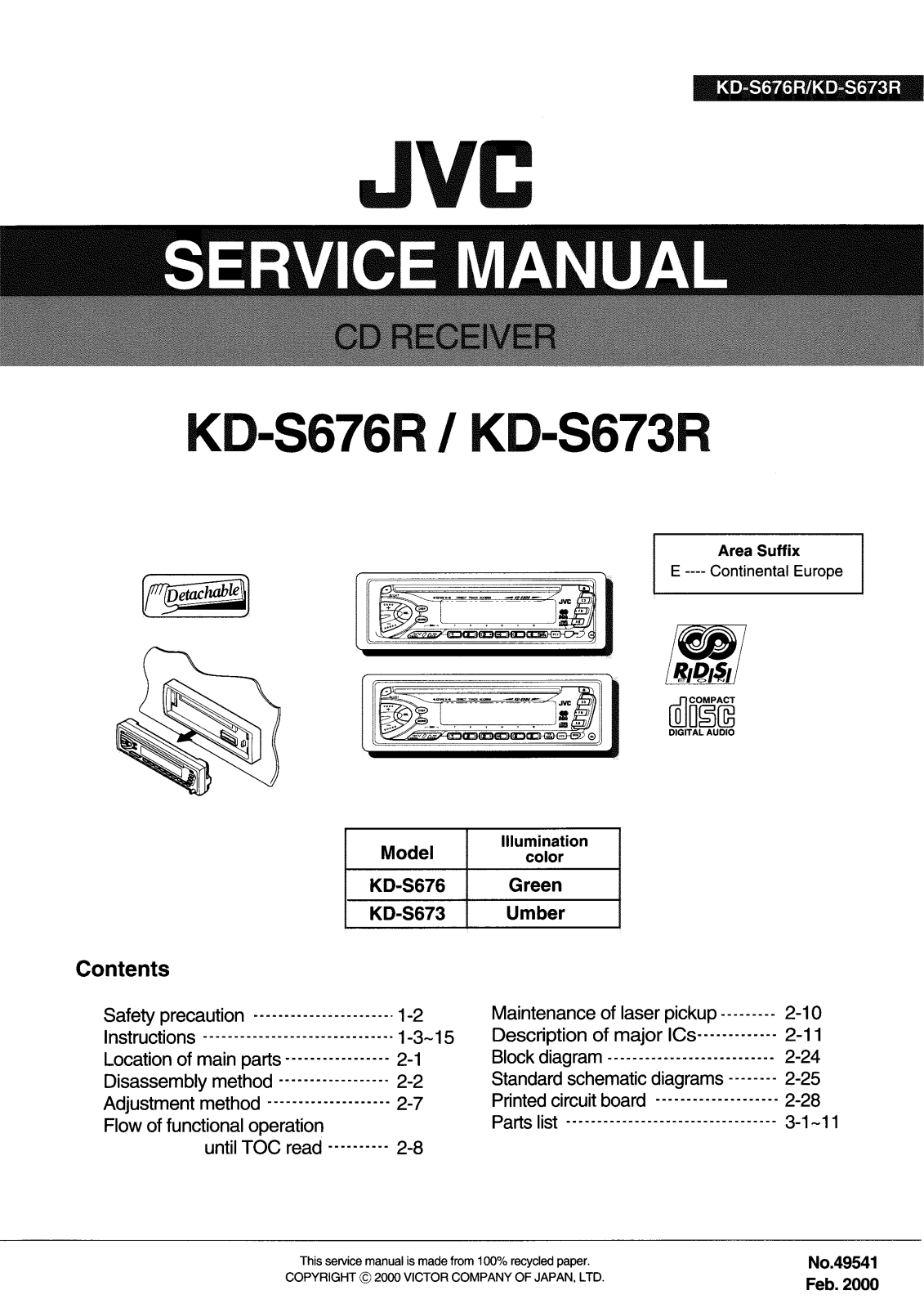 Jvc KD-S676-R, KD-S673-R Service Manual