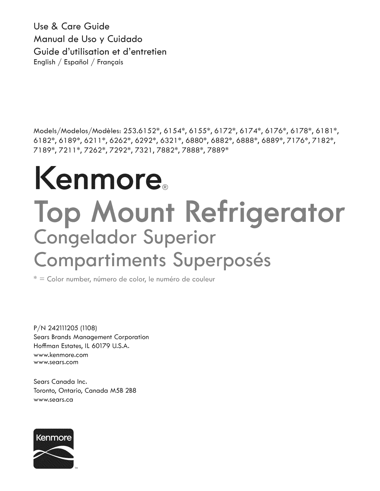 Kenmore 25371762017, 25361769017, 25361768017, 25361767017, 25361764017 Owner’s Manual