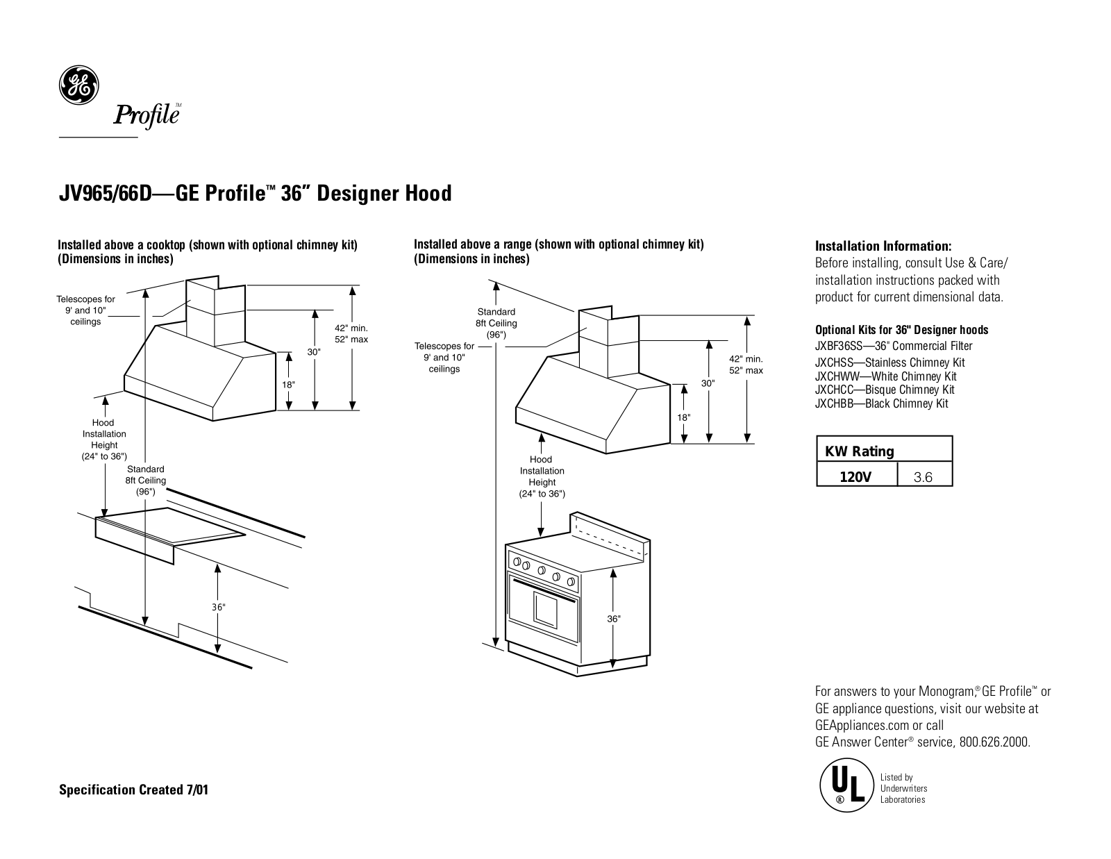 GE JV965D, JV966D Specification - ManualMachine.com