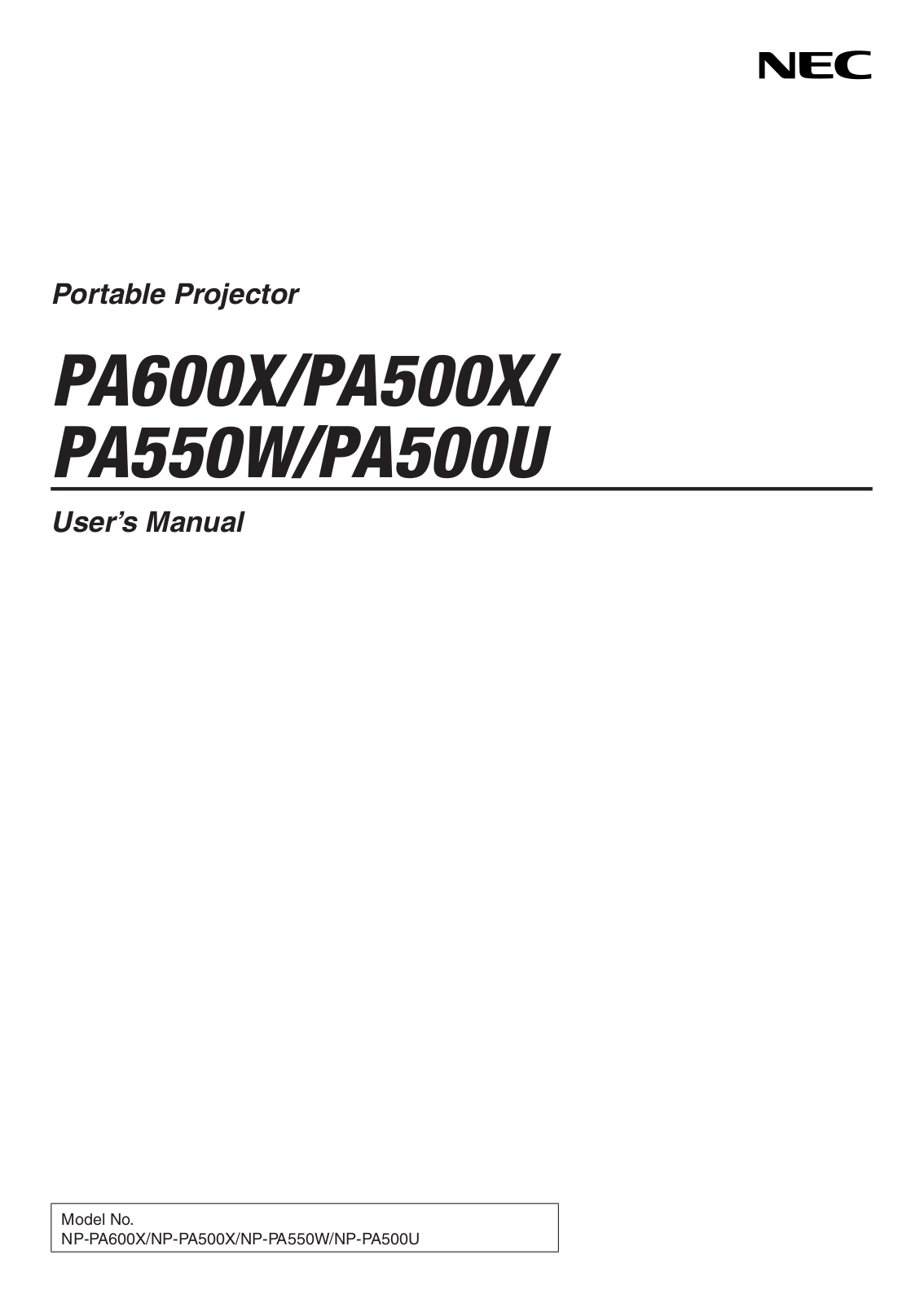 NEC PA550W-13ZL, PA500X-13ZL, PA500U-13ZL User Manual