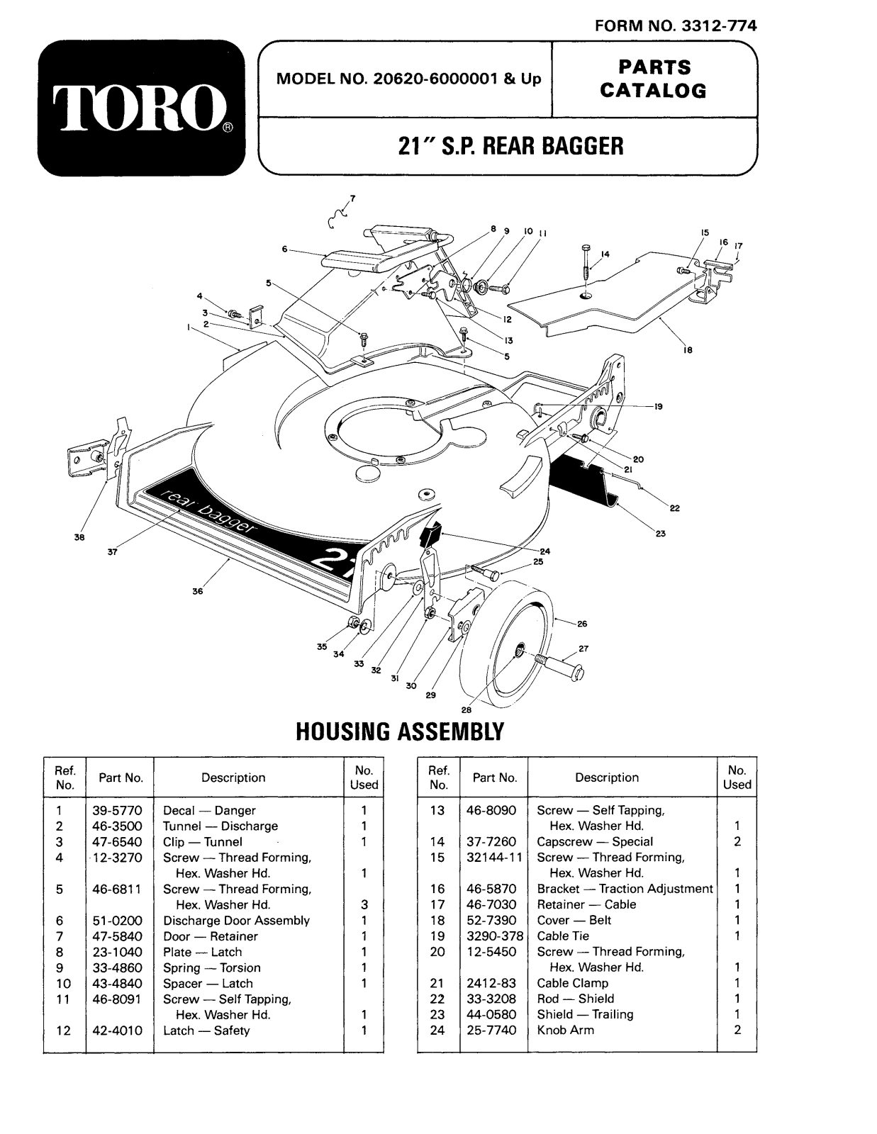 Toro 11-0189, 59126, 20620, 59108 Parts Catalogue