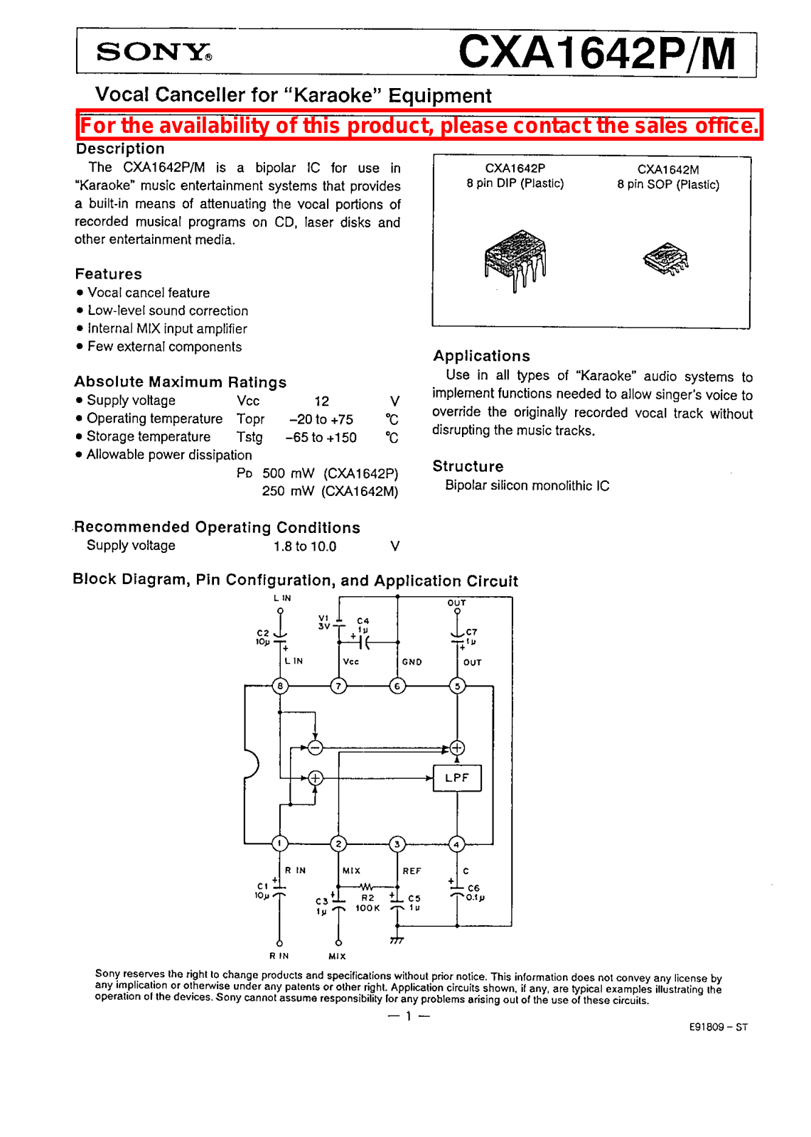 Sony CXA1642P, CXA1642M Datasheet