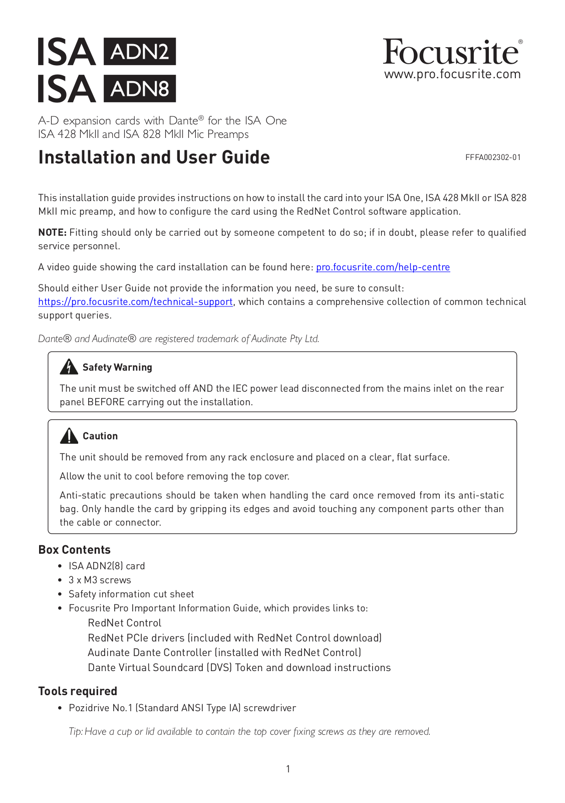 Focusrite Pro ISA-ADN2, ISA-ADN8 Users Manual