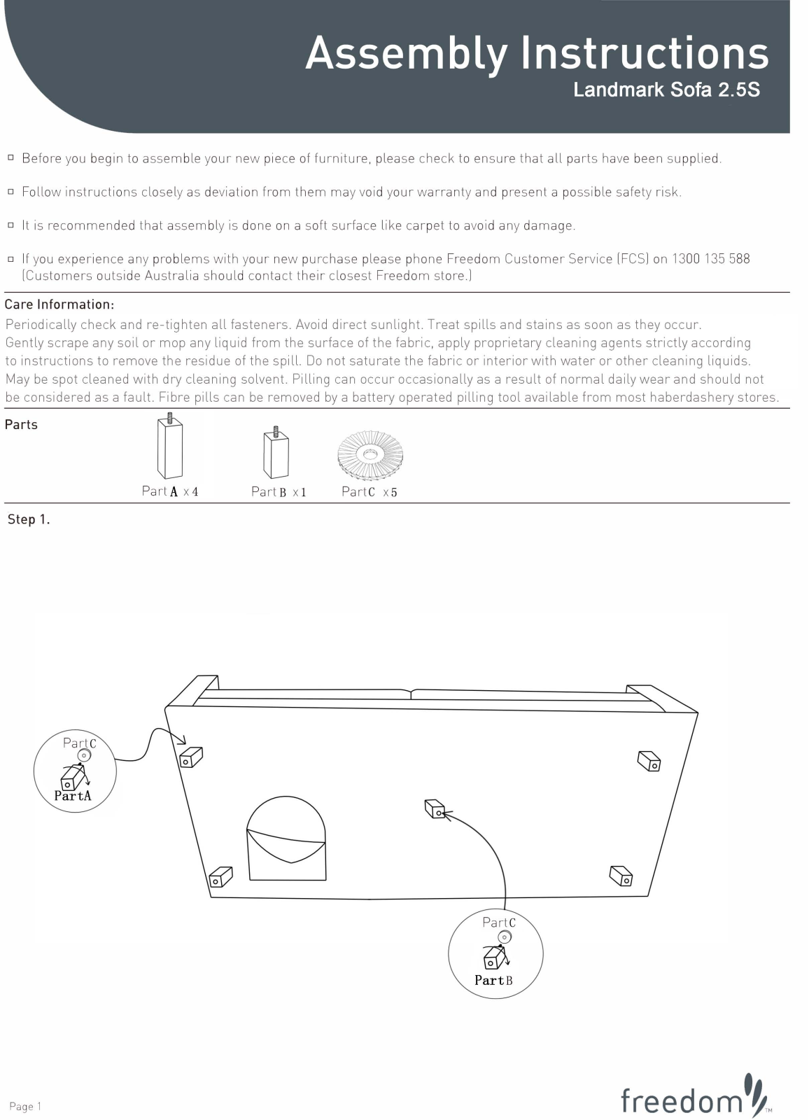 Freedom Landmark Sofa 2.5S Assembly Instruction