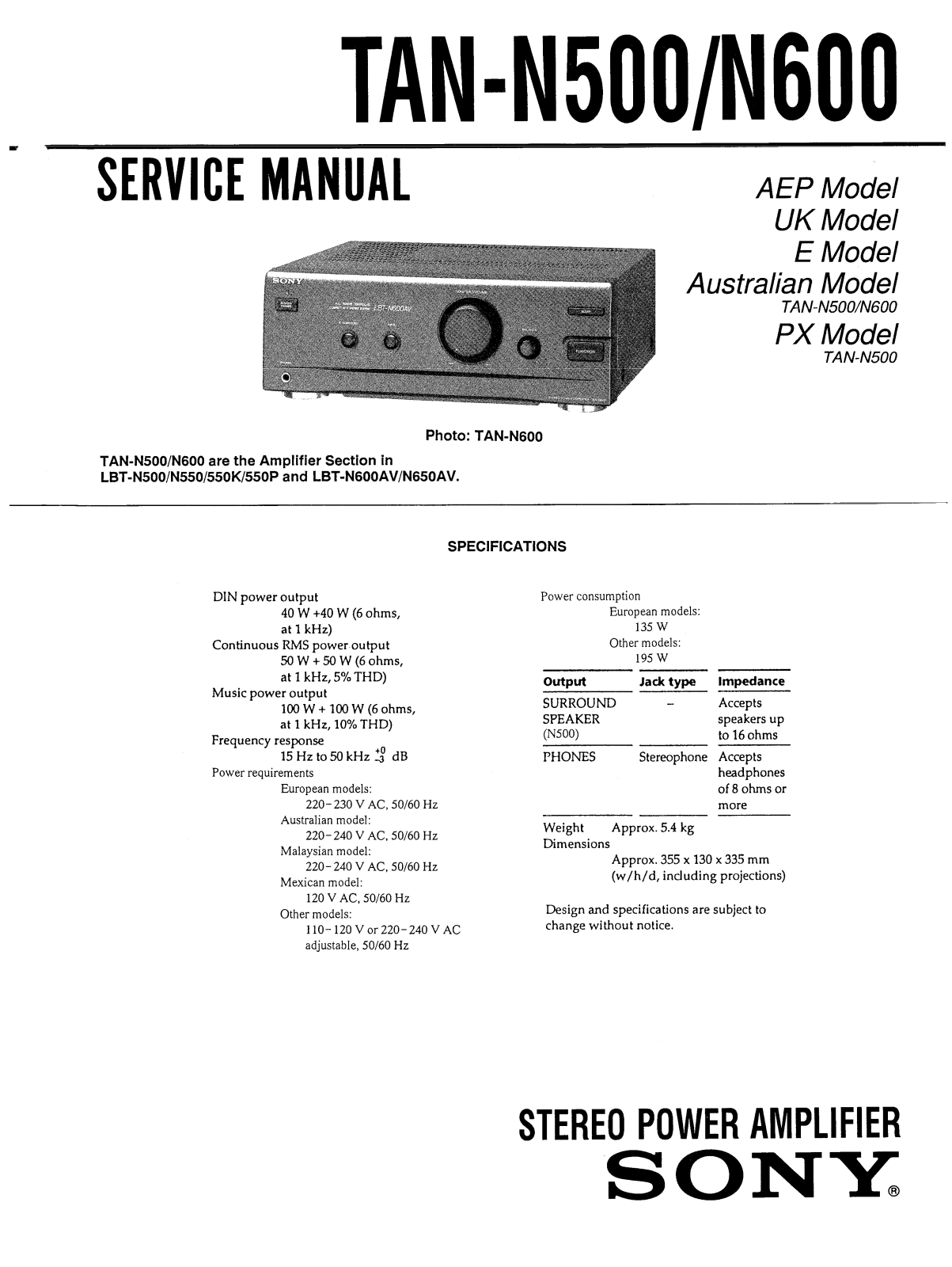Sony TANN-500, TANN-600 Service manual