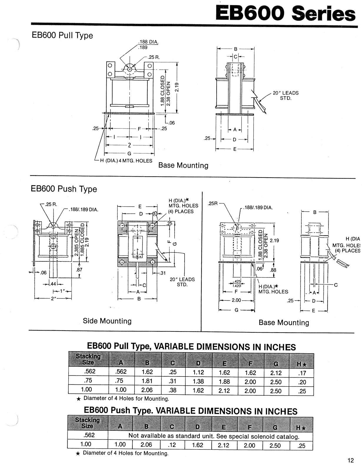 Namco Controls EB600 Series Dimensional Sheet