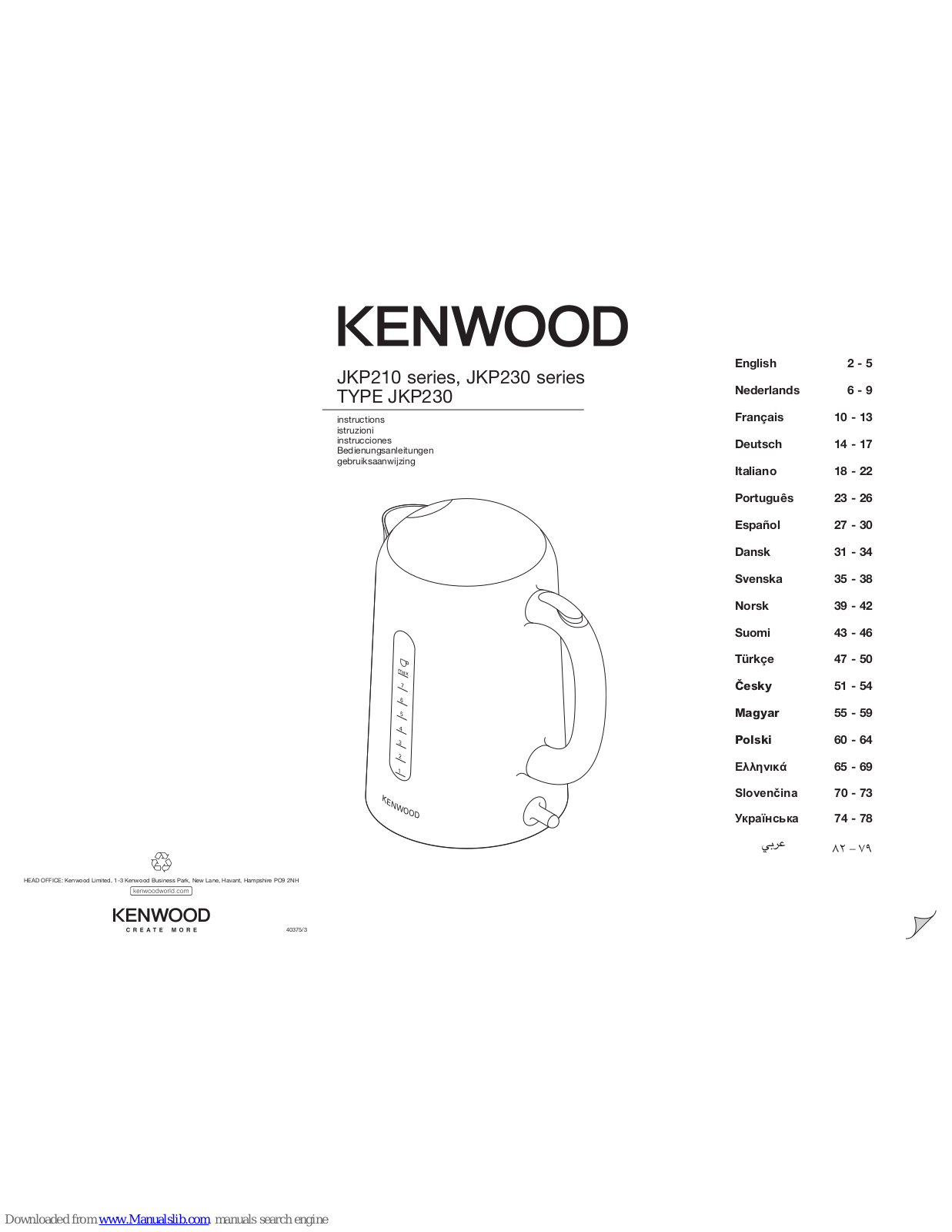 Kenwood JKP210 series, JKP230 series, JKP200 series, JKP220 series Instructions Manual