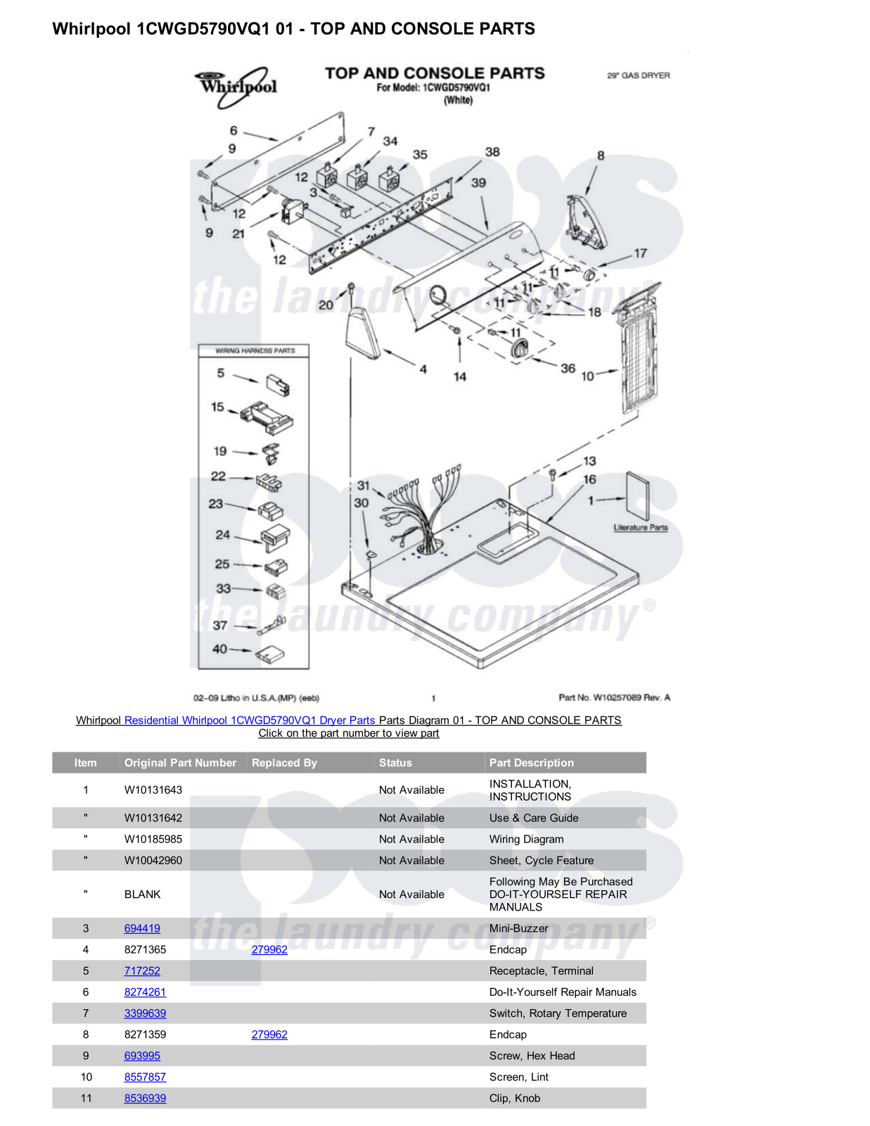 Whirlpool 1CWGD5790VQ1 Parts Diagram