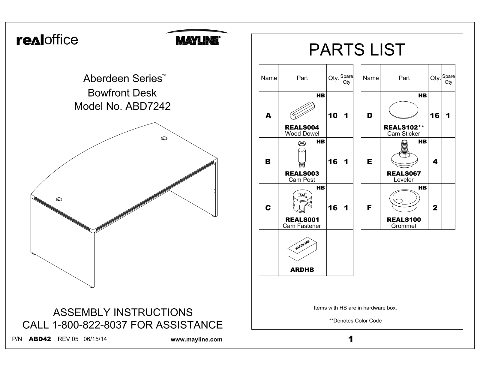 Mayline ABD6642LGS, ABD6642LDC, ABD6642LMA, ABD6642LCR Assembly Guide