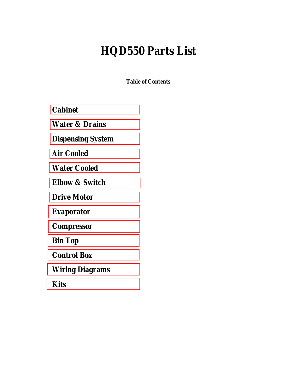 Scotsman HQD550 Parts Manual